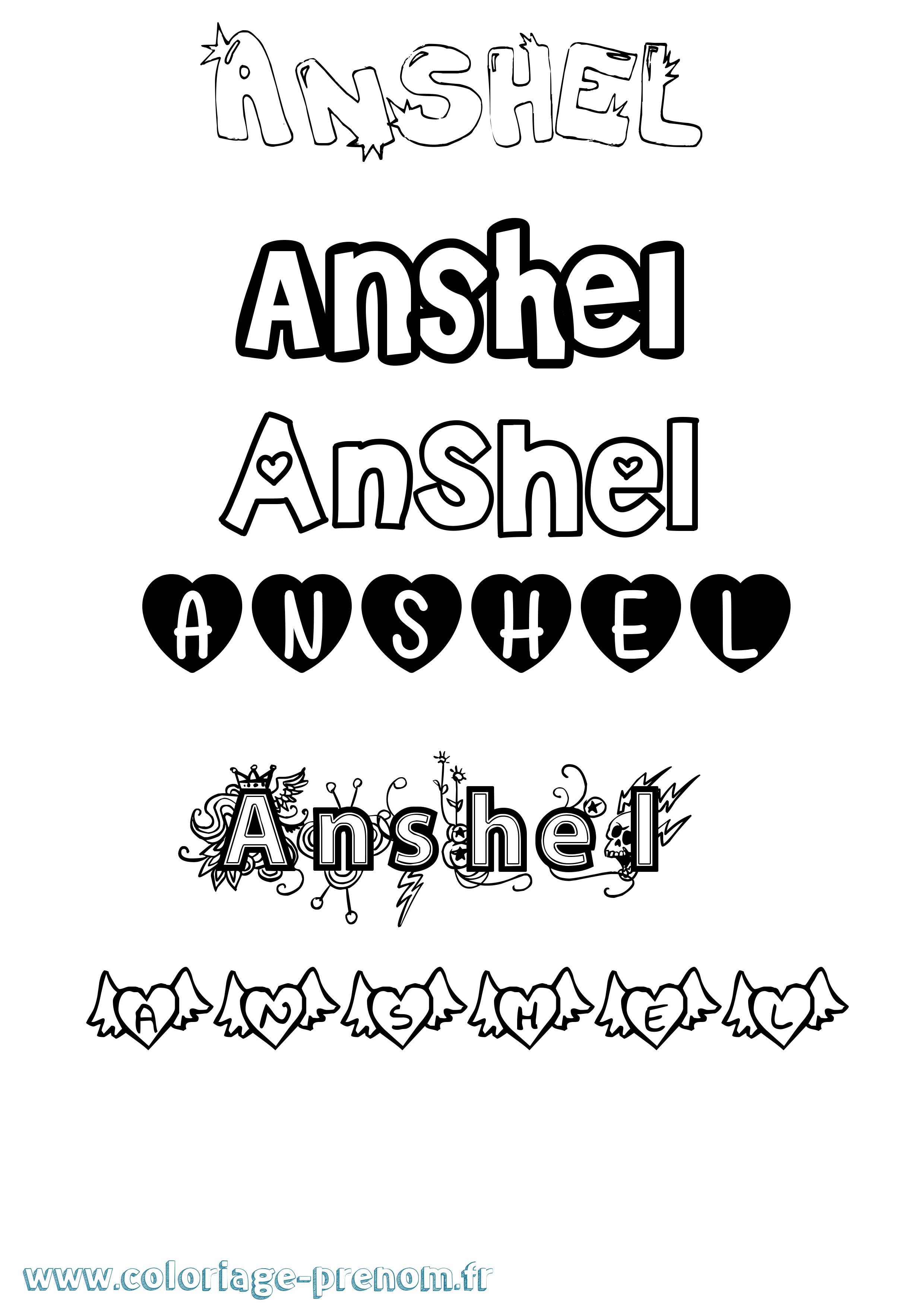Coloriage Anshel Girly Coloriage prénom Anshel Girly