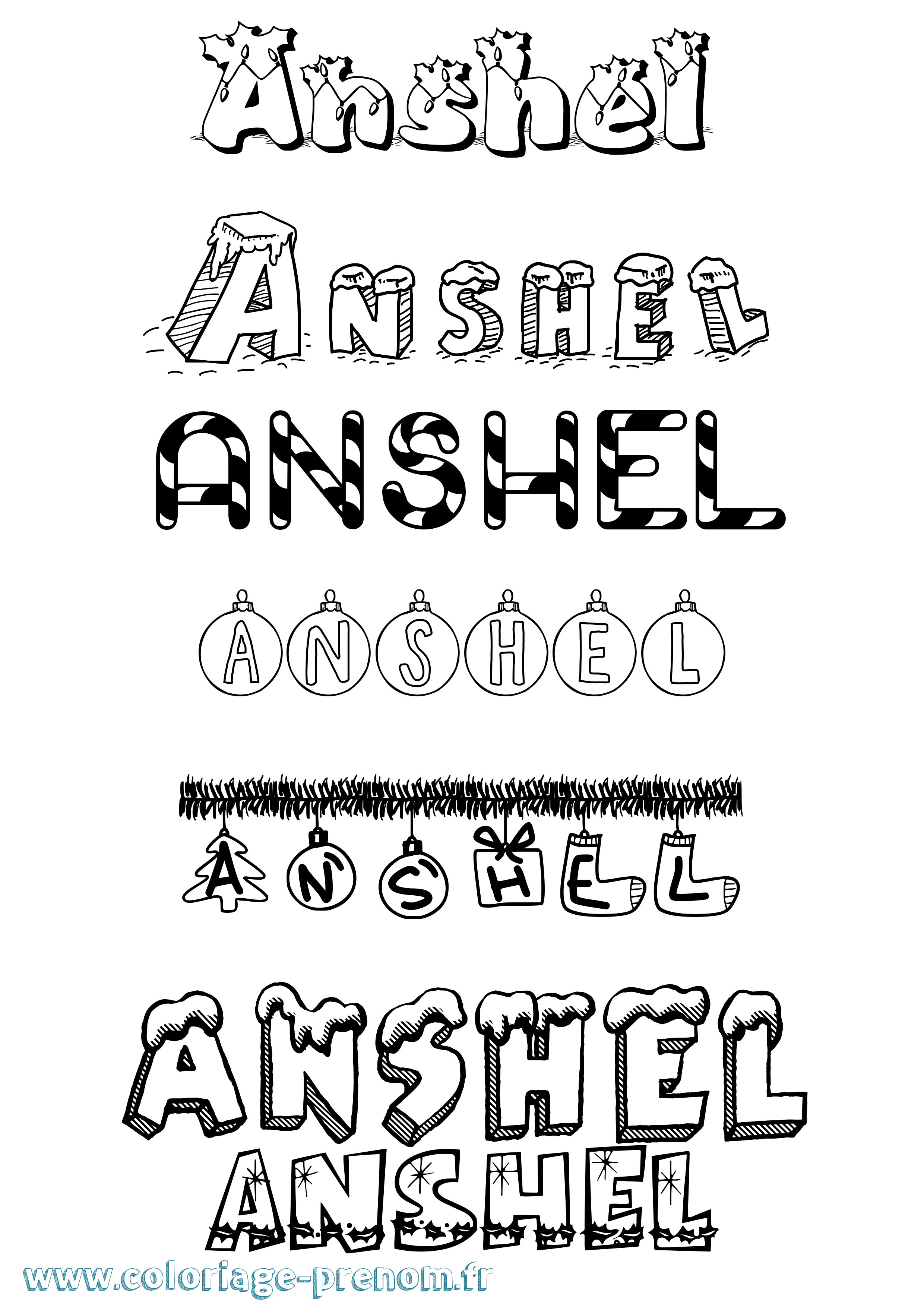 Coloriage Anshel Noël Coloriage prénom Anshel Noël