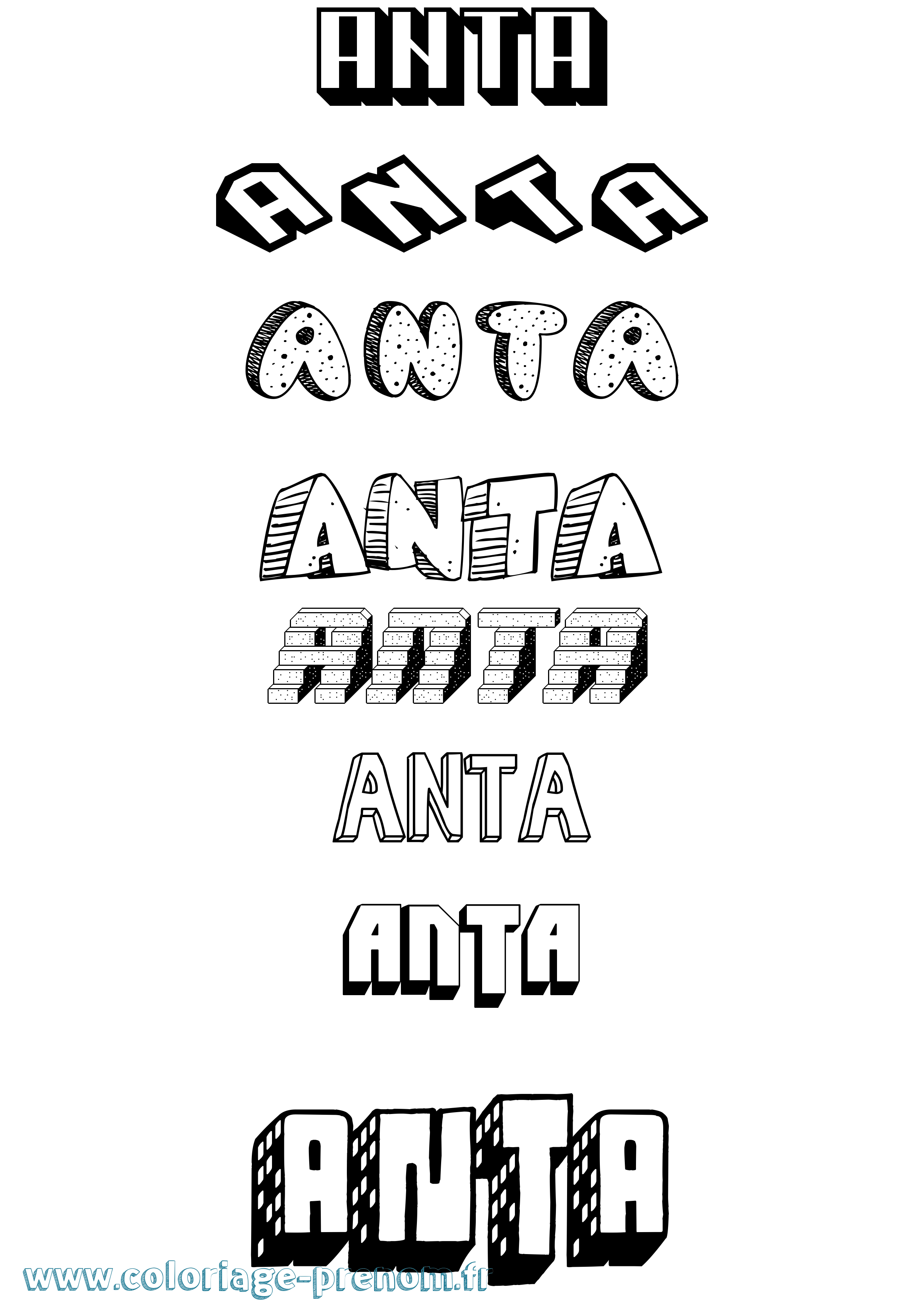Coloriage Anta Effet 3D Coloriage prénom Anta Effet 3D
