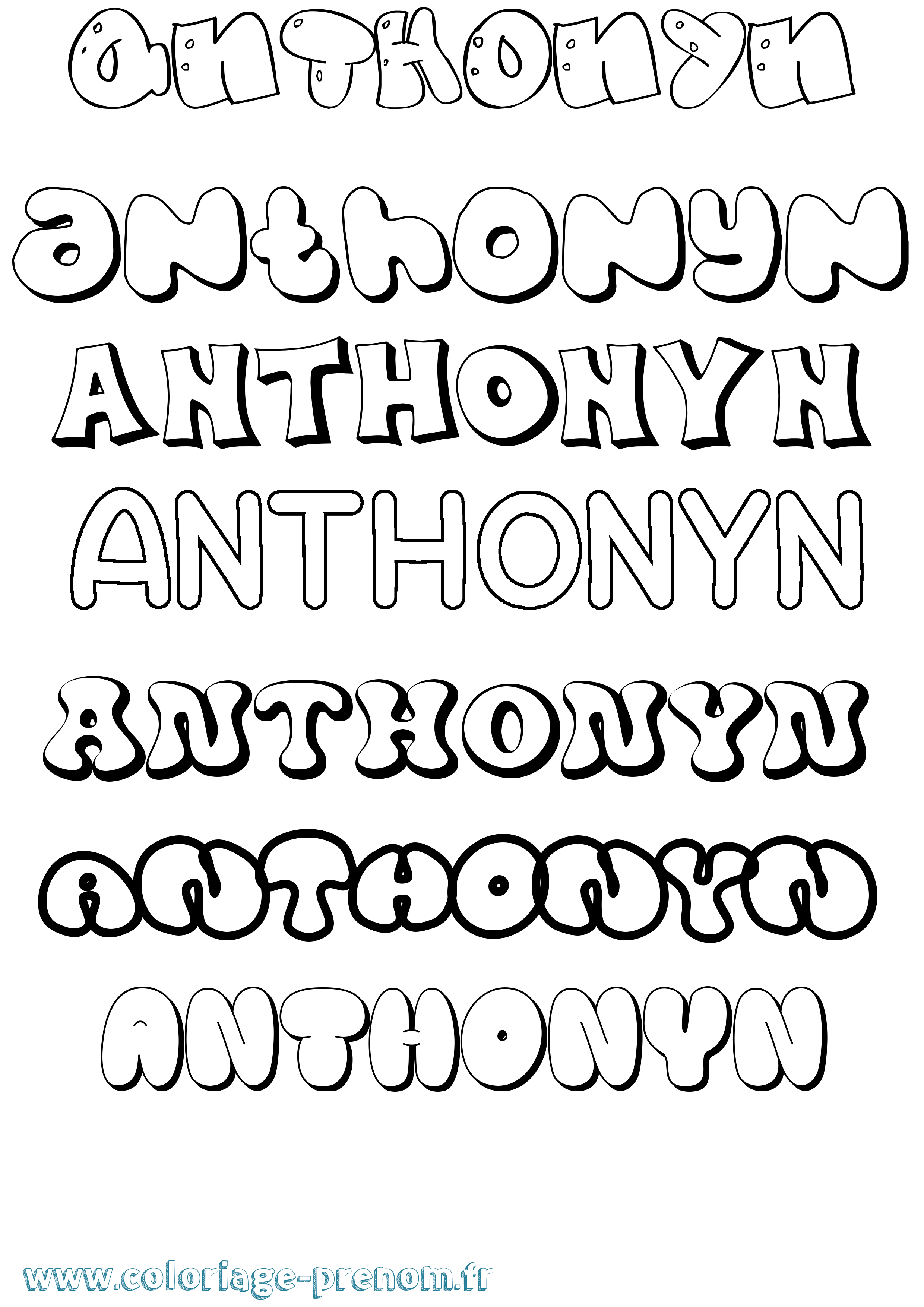 Coloriage Anthonyn Bubble Coloriage prénom Anthonyn Bubble