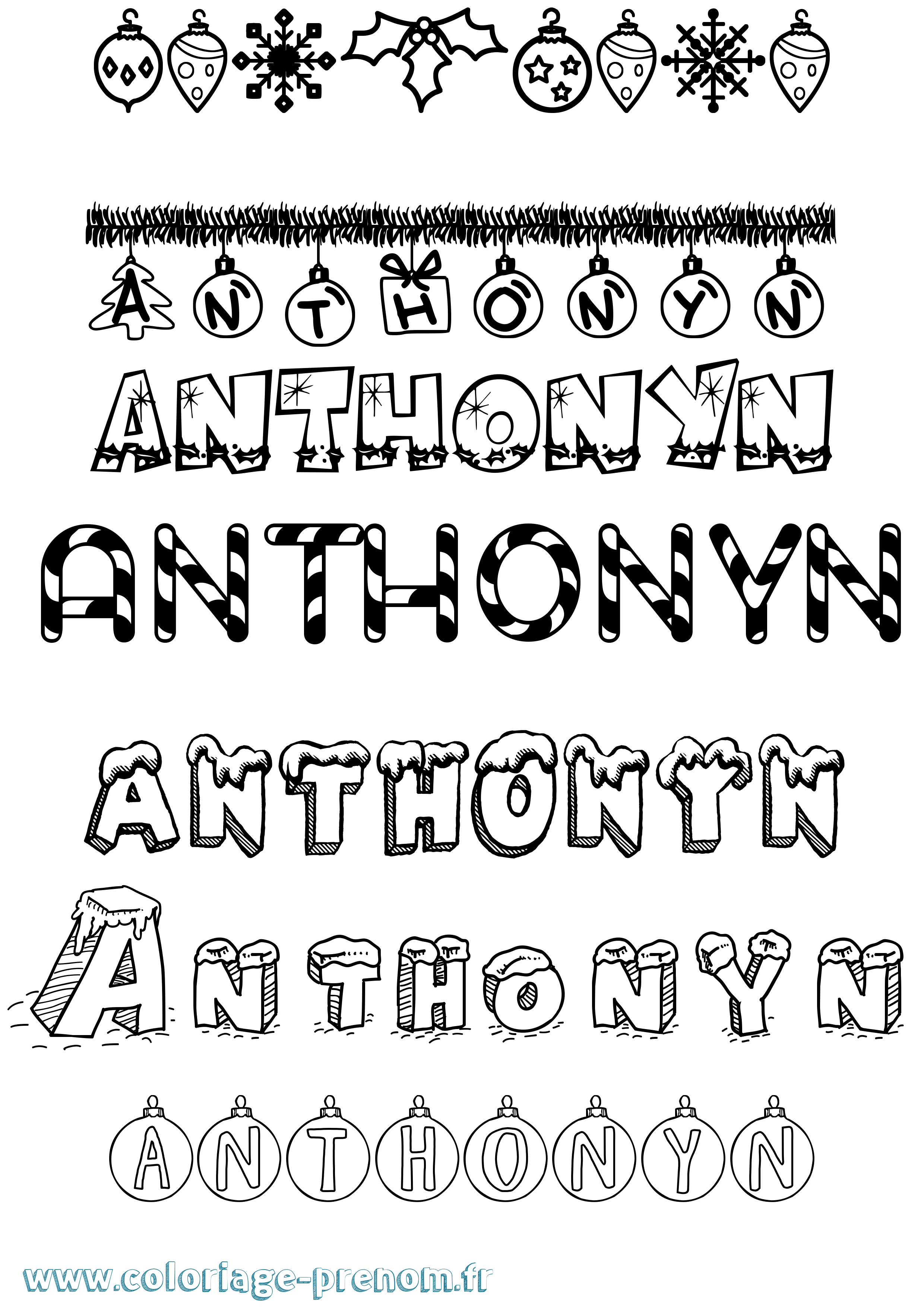 Coloriage Anthonyn Noël Coloriage prénom Anthonyn Noël