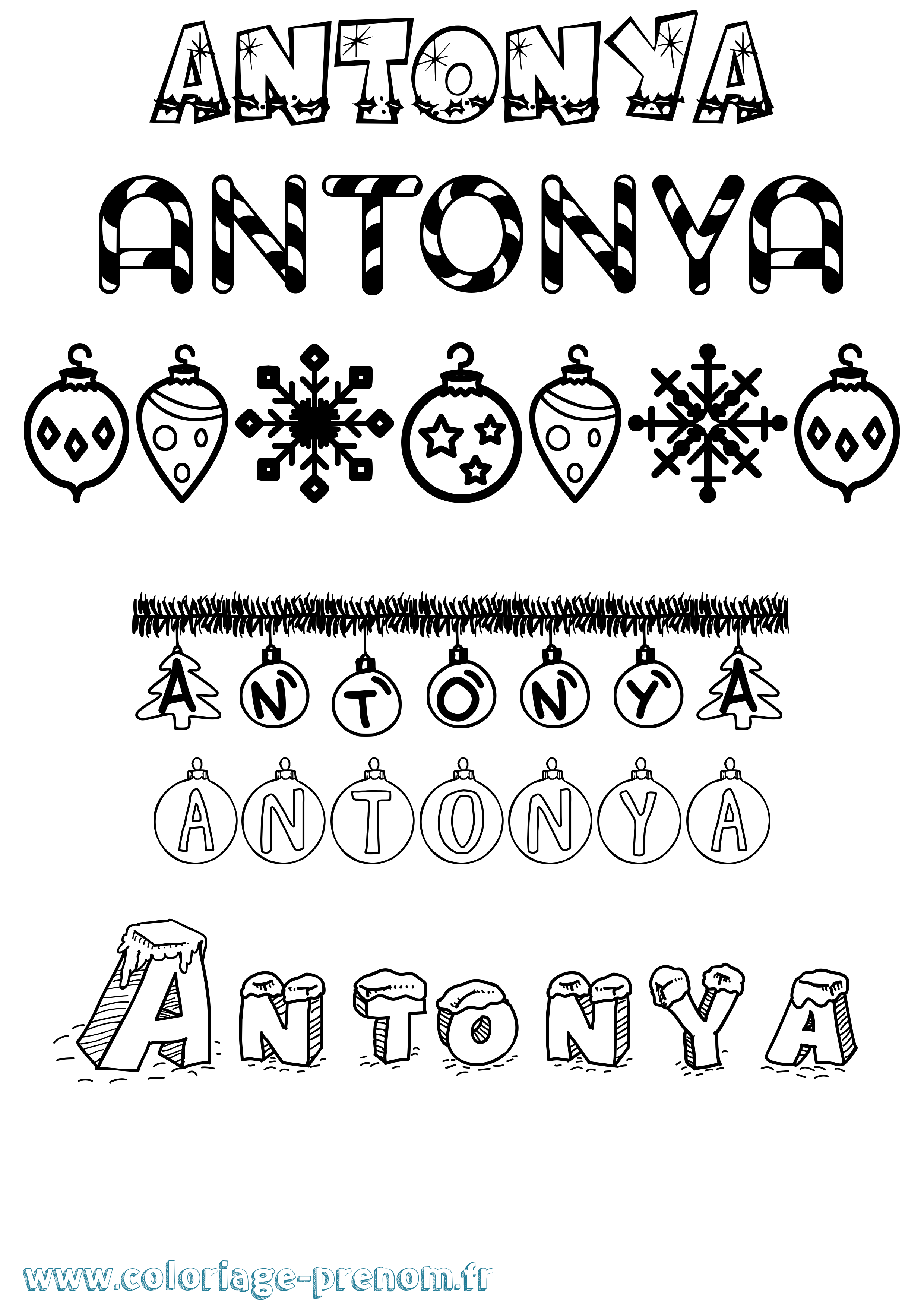 Coloriage Antonya Noël Coloriage prénom Antonya Noël