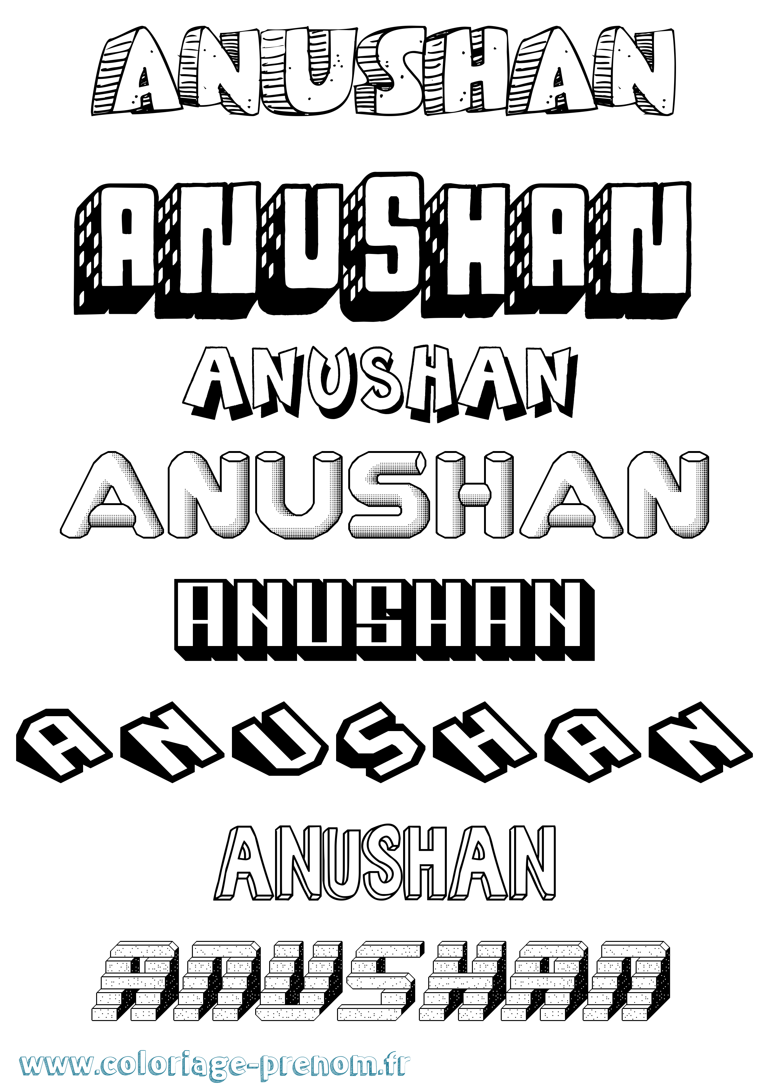 Coloriage Anushan Effet 3D Coloriage prénom Anushan Effet 3D