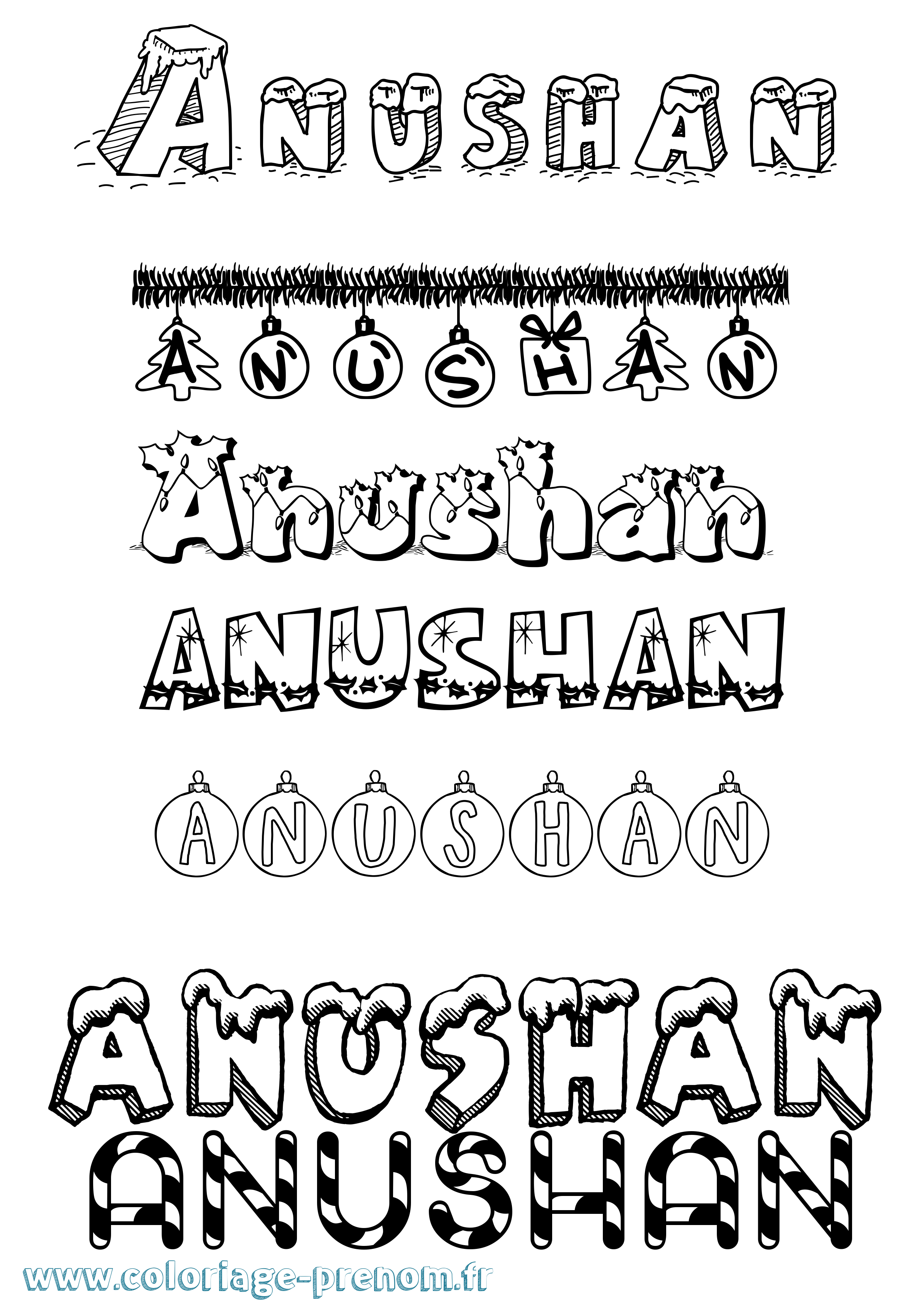 Coloriage Anushan Noël Coloriage prénom Anushan Noël
