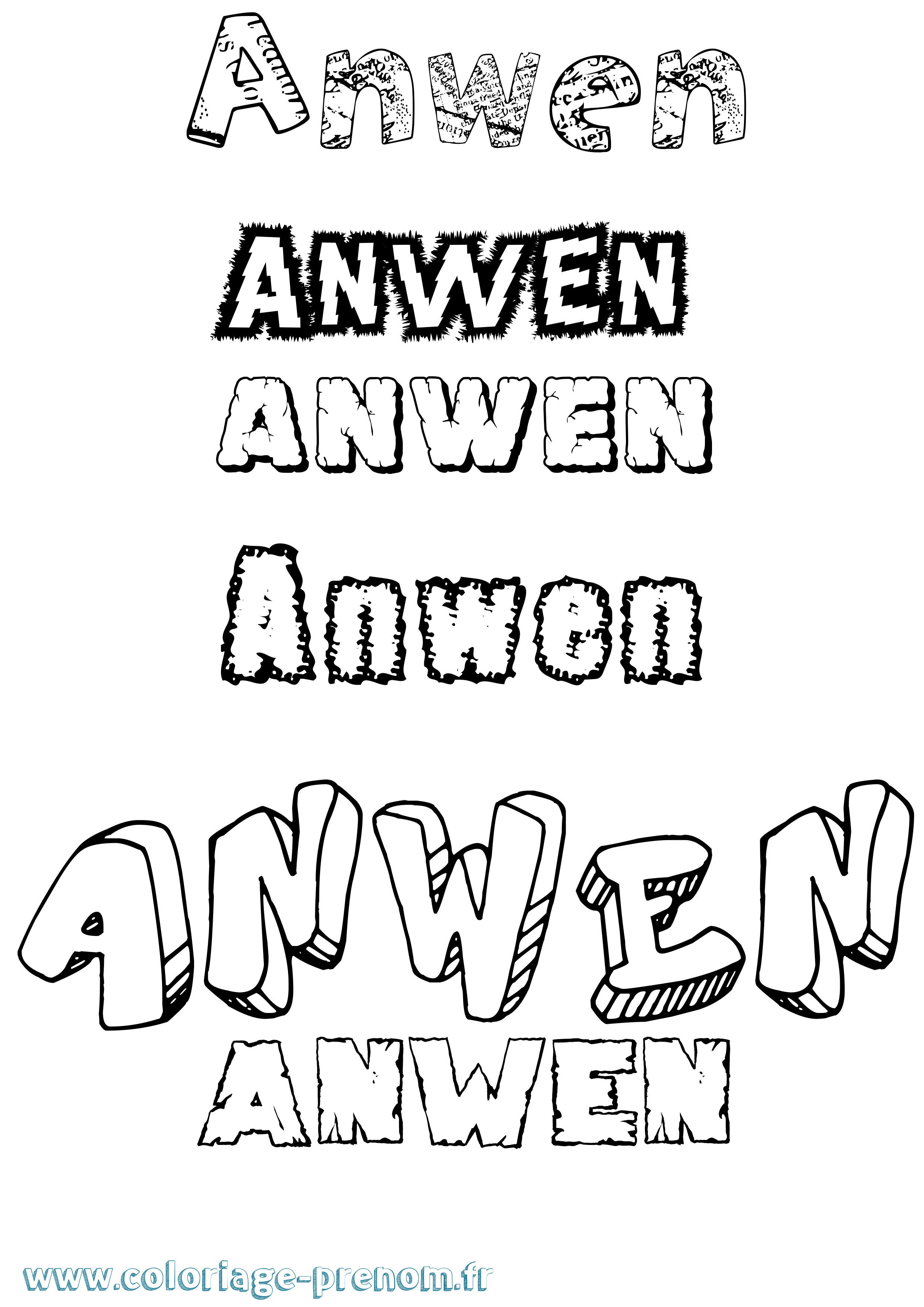 Coloriage Anwen Destructuré Coloriage prénom Anwen Destructuré