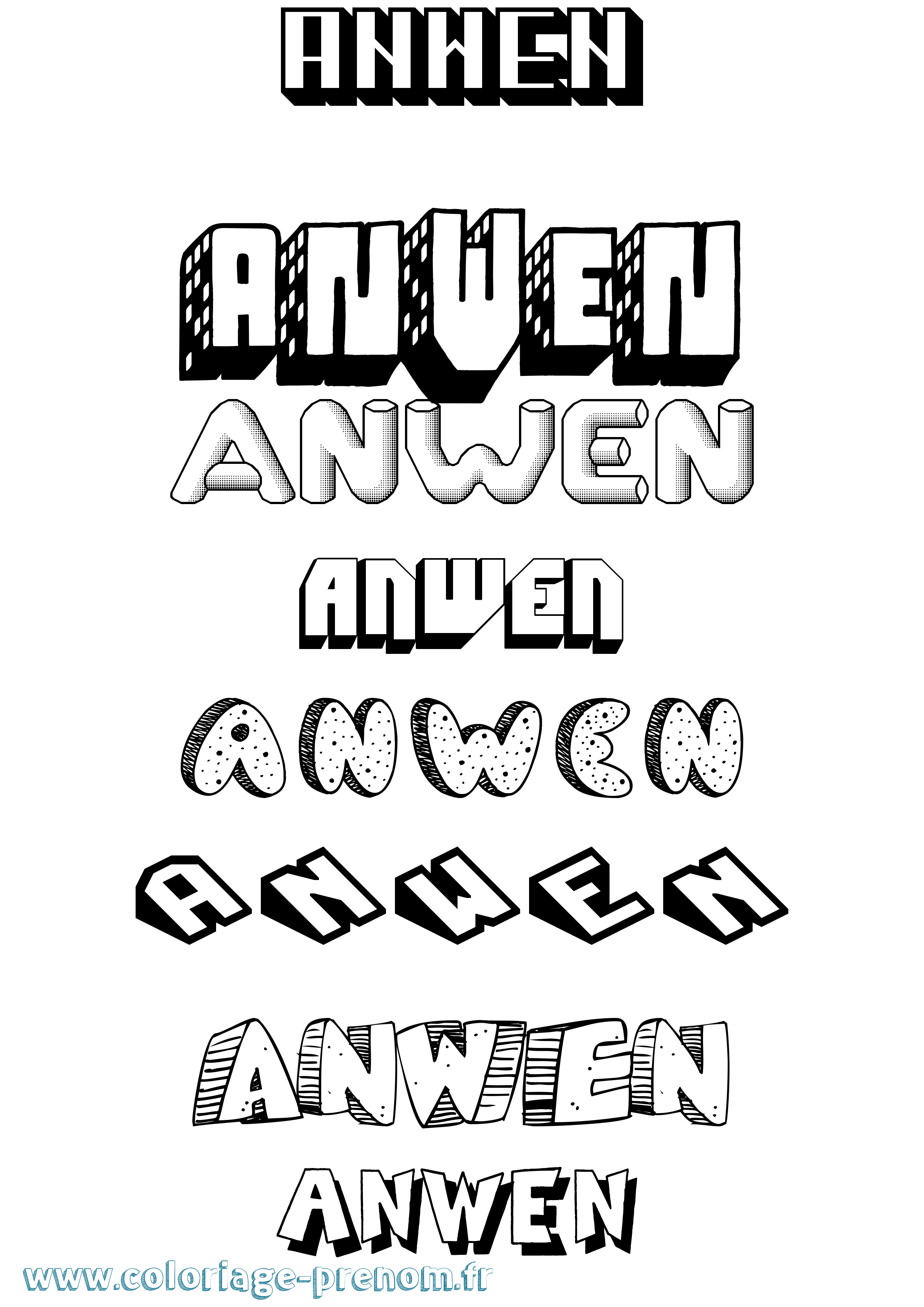 Coloriage Anwen Effet 3D Coloriage prénom Anwen Effet 3D