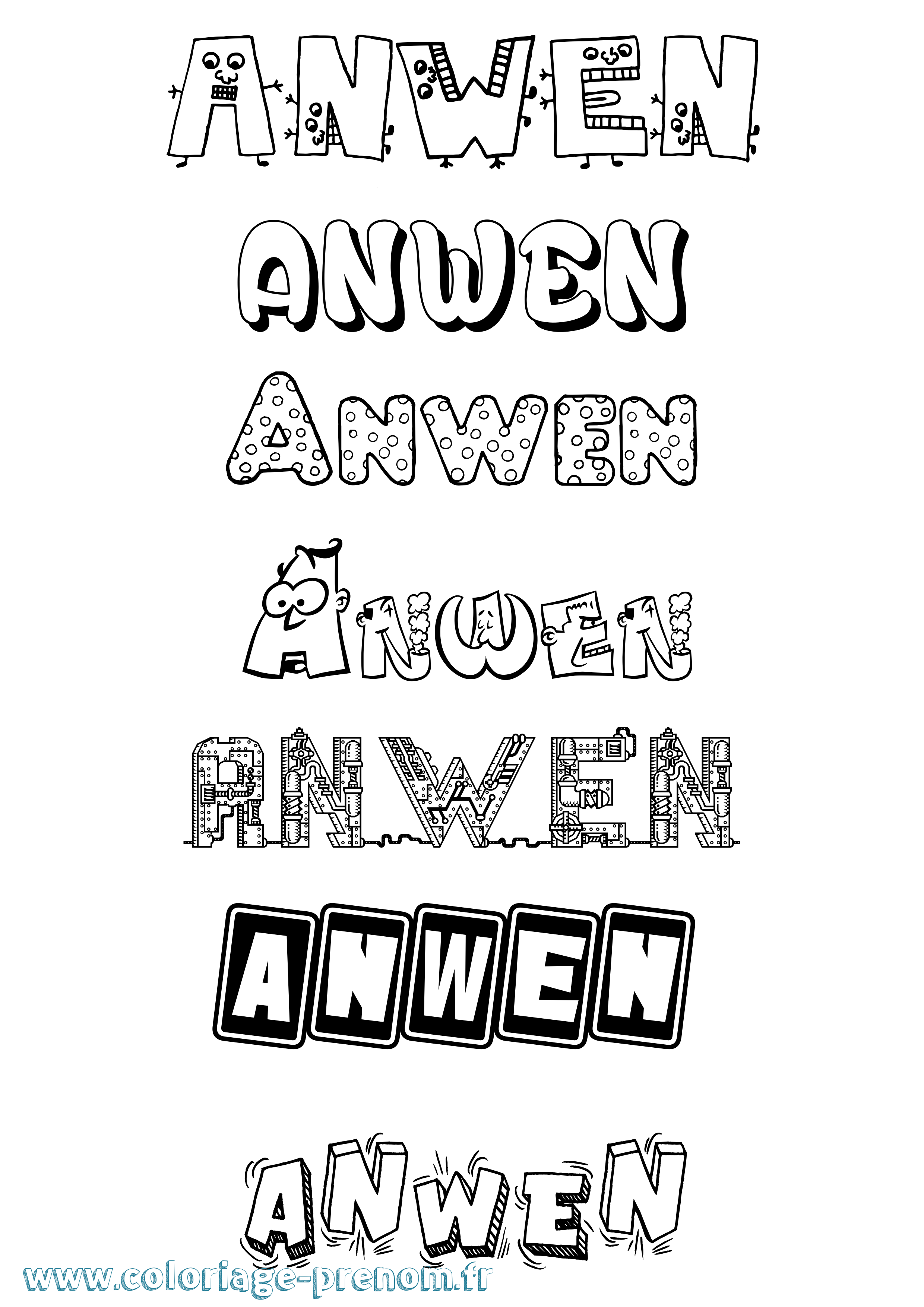Coloriage Anwen Fun Coloriage prénom Anwen Fun