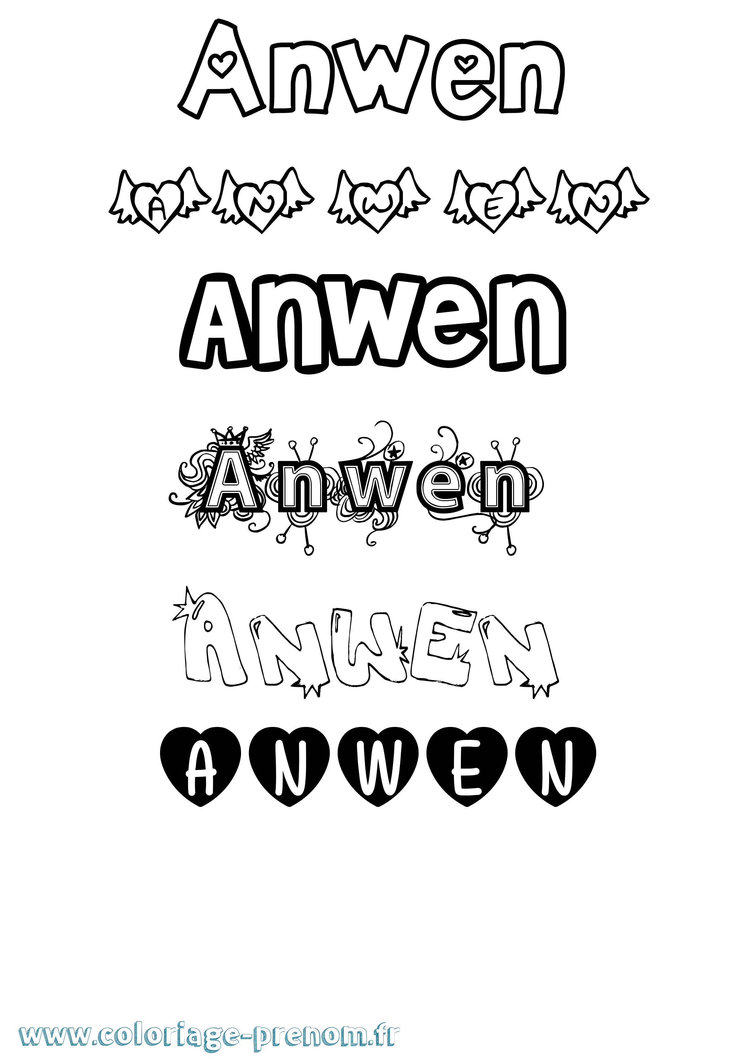 Coloriage Anwen Girly Coloriage prénom Anwen Girly