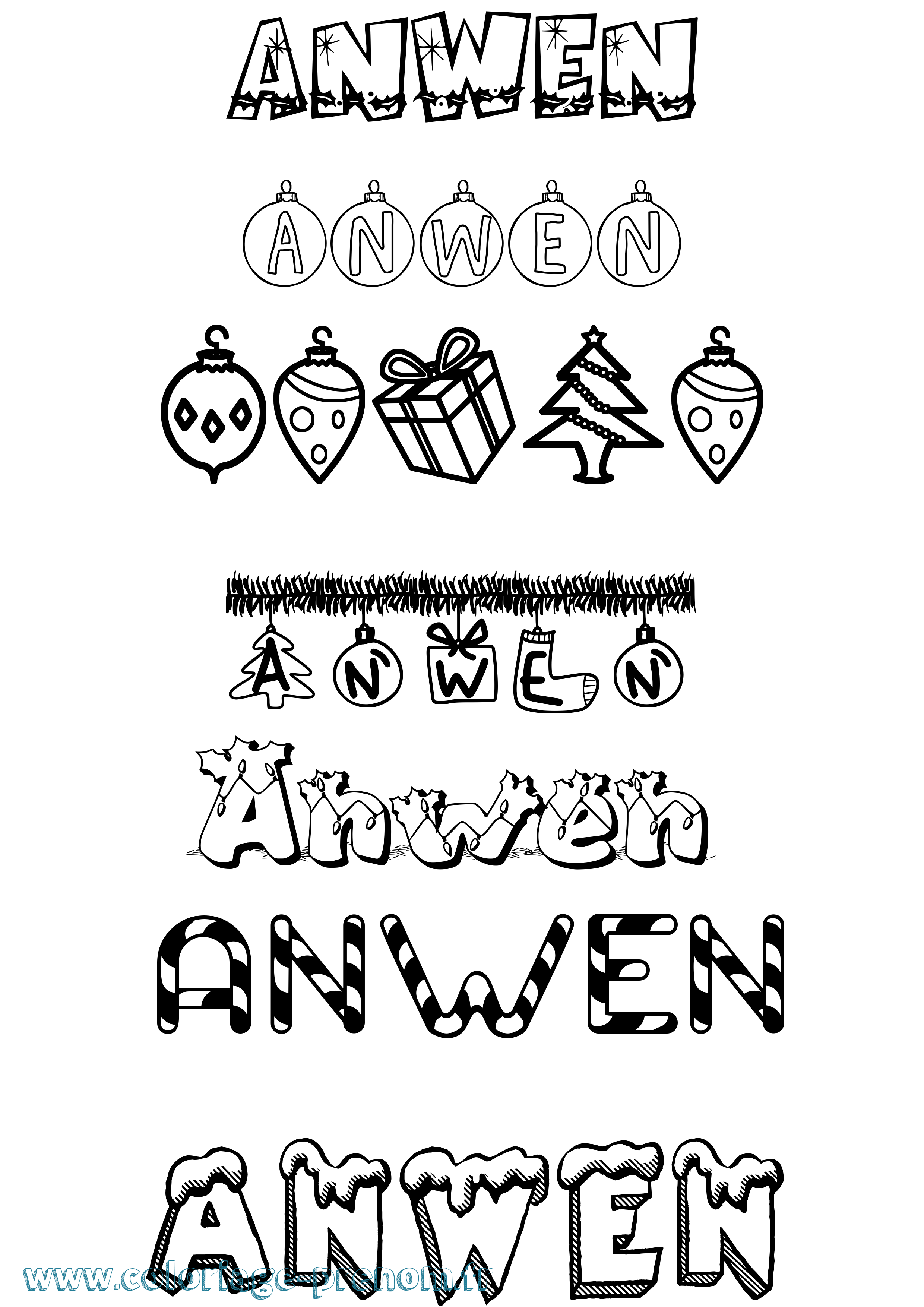 Coloriage Anwen Noël Coloriage prénom Anwen Noël