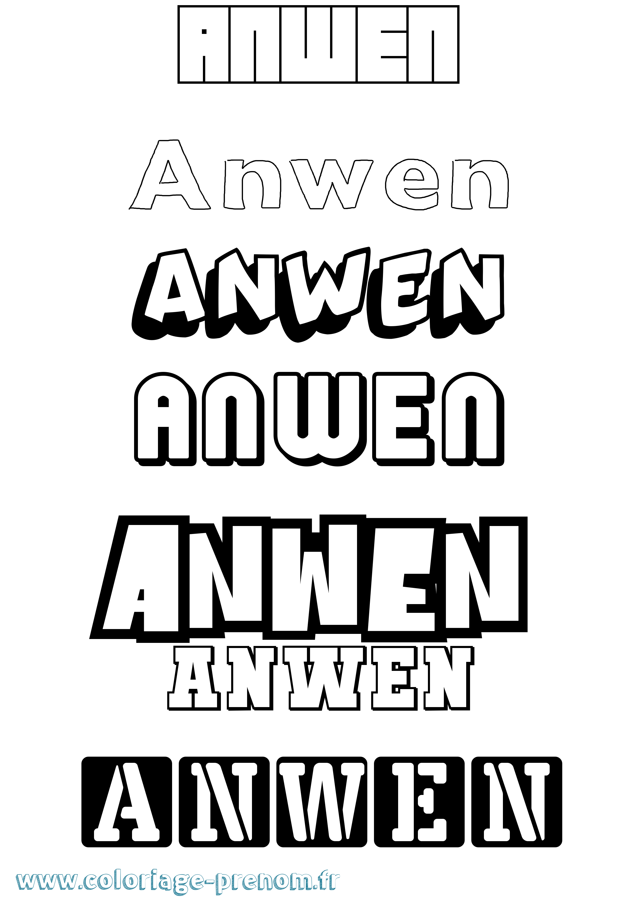 Coloriage Anwen Simple Coloriage prénom Anwen Simple