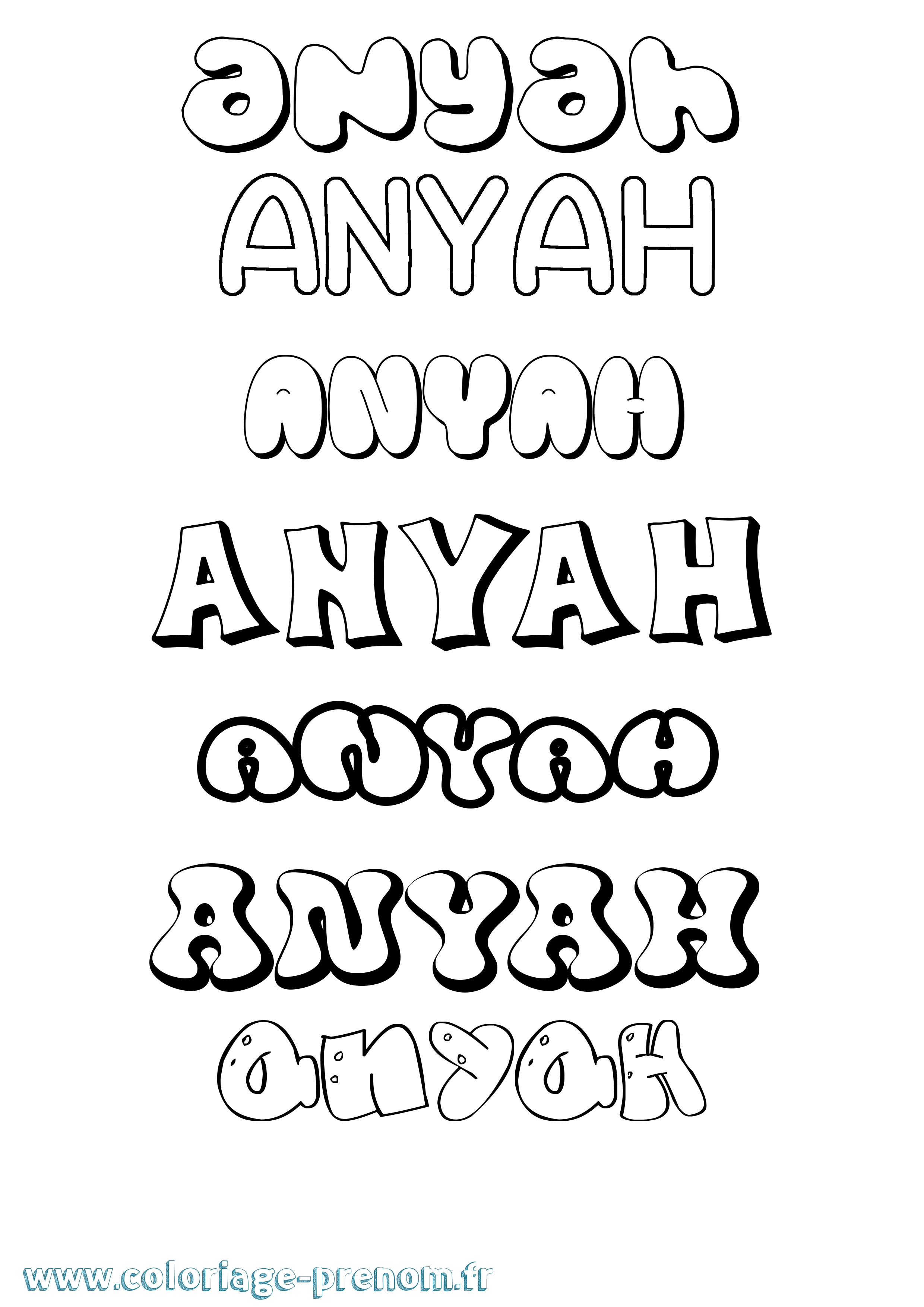 Coloriage Anyah Bubble Coloriage prénom Anyah Bubble