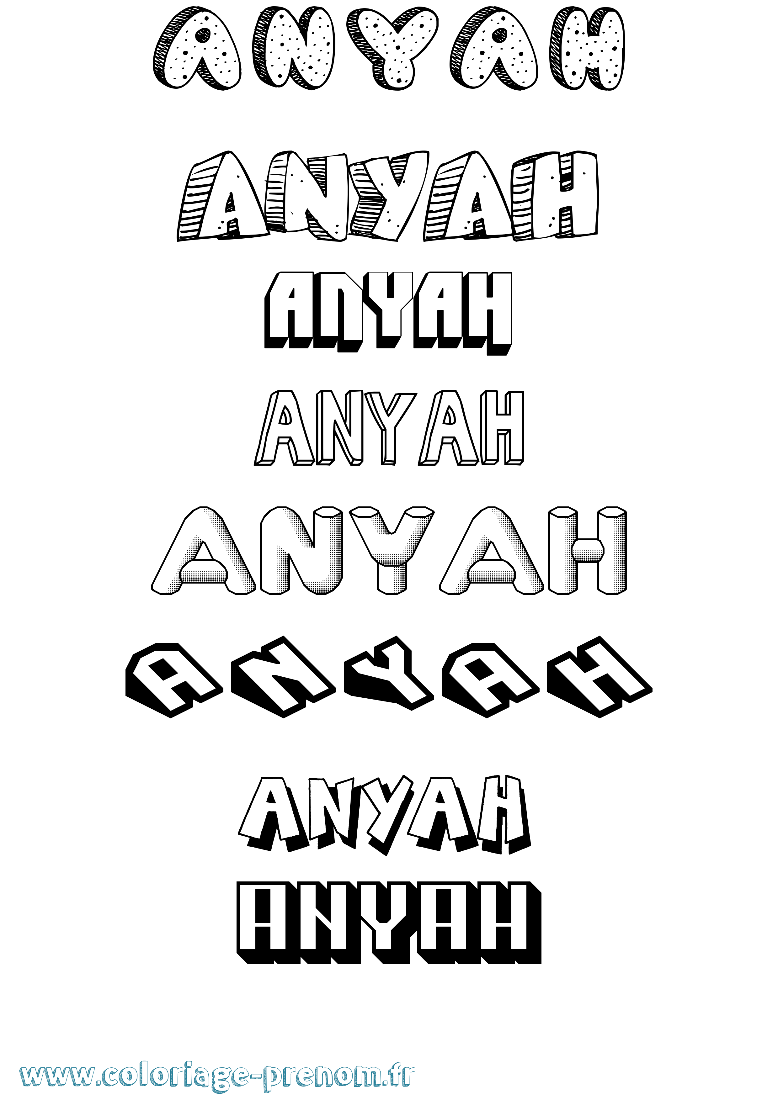 Coloriage Anyah Effet 3D Coloriage prénom Anyah Effet 3D