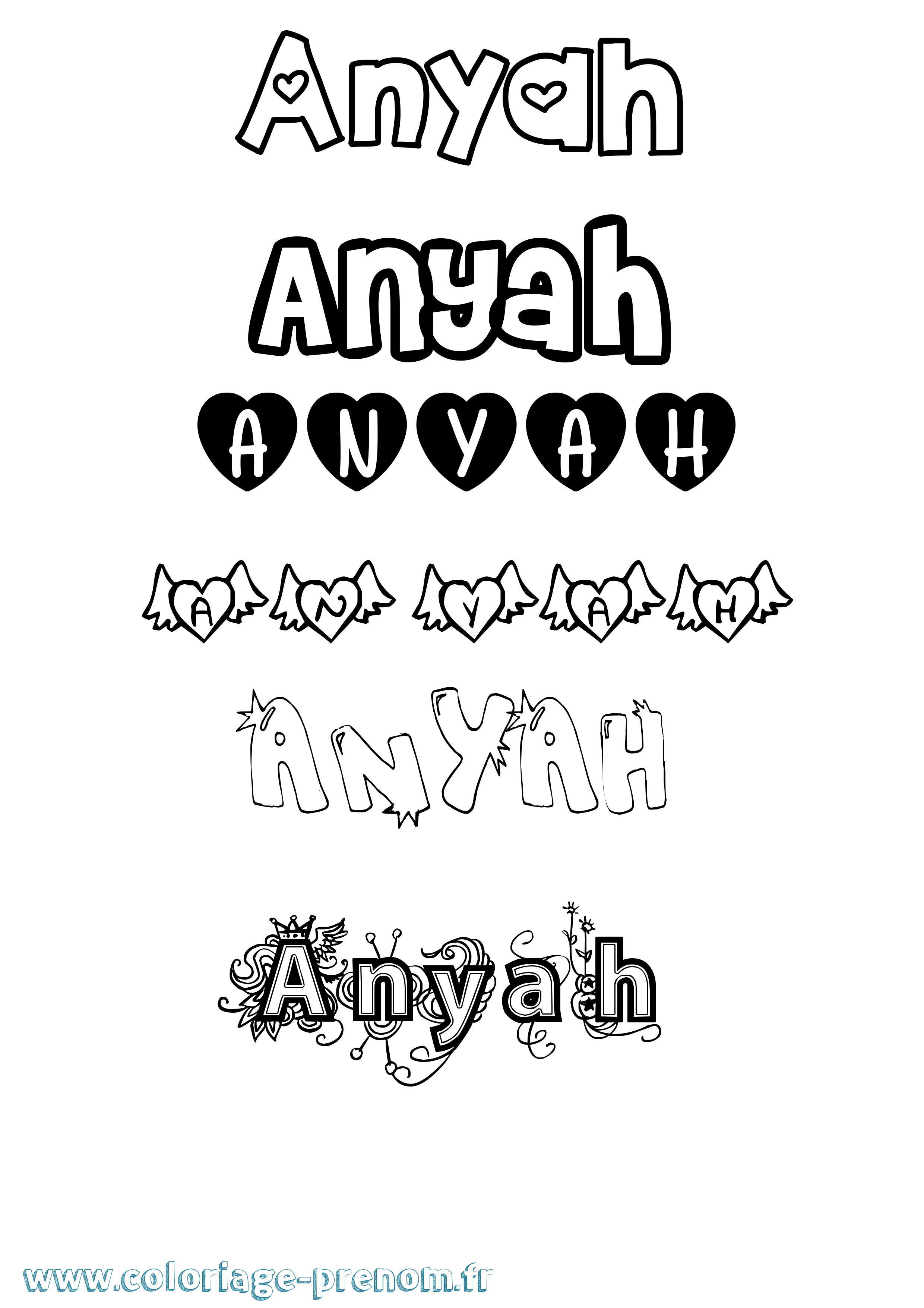 Coloriage Anyah Girly Coloriage prénom Anyah Girly