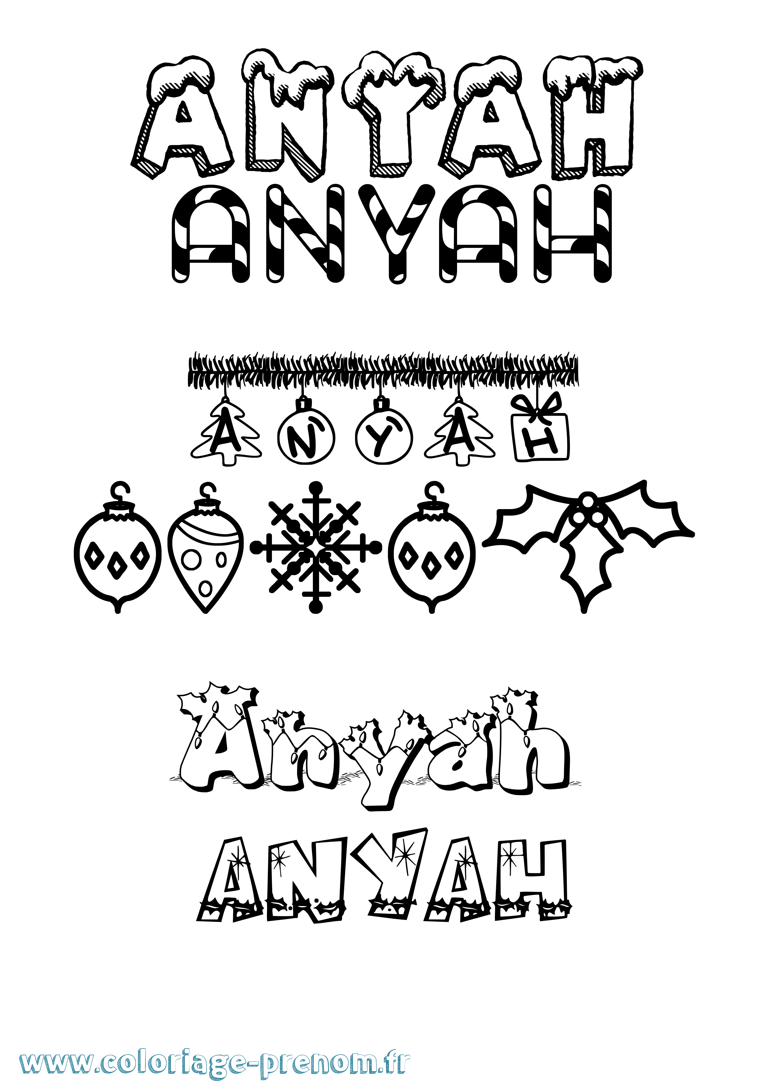Coloriage Anyah Noël Coloriage prénom Anyah Noël
