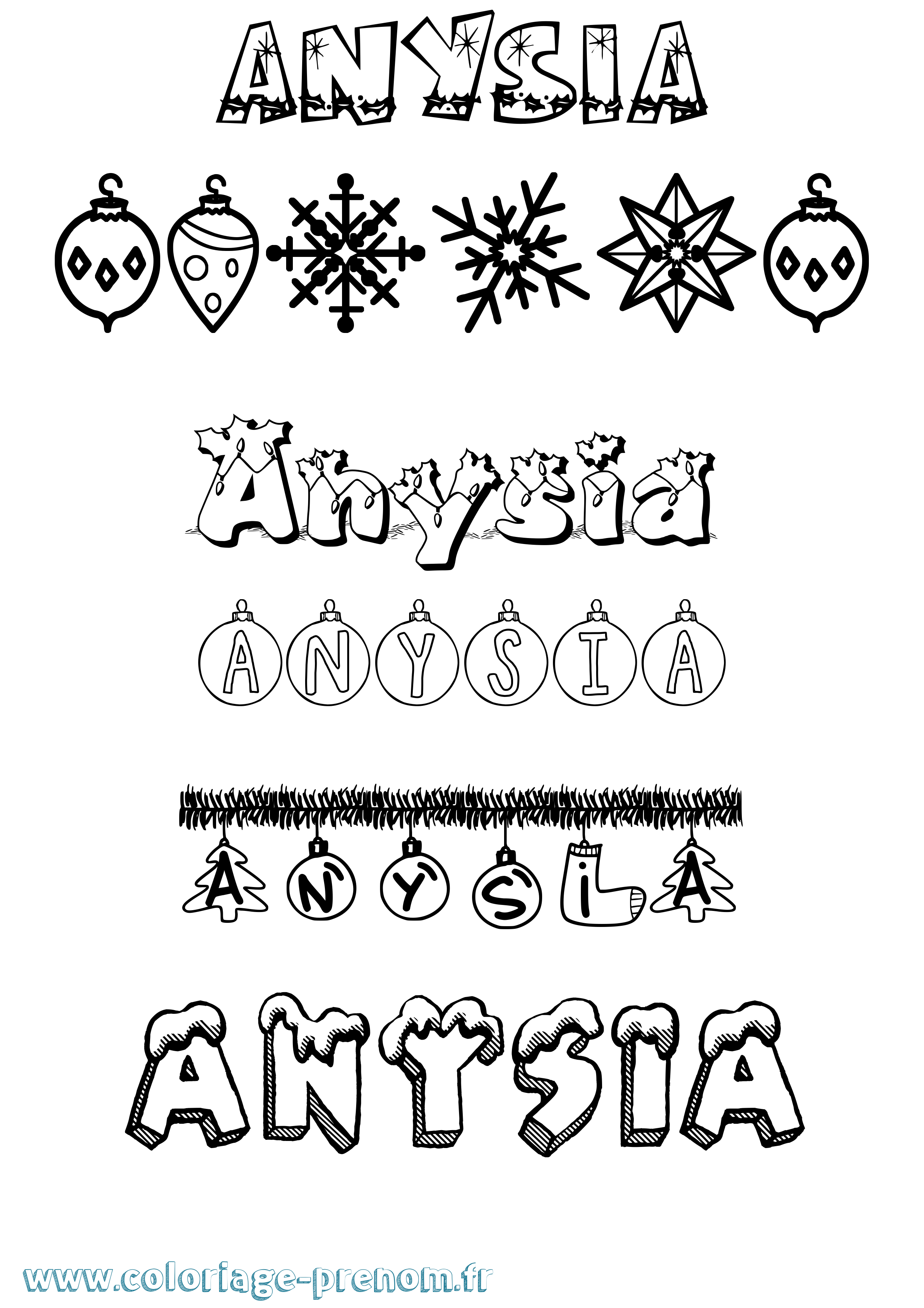 Coloriage Anysia Noël Coloriage prénom Anysia Noël