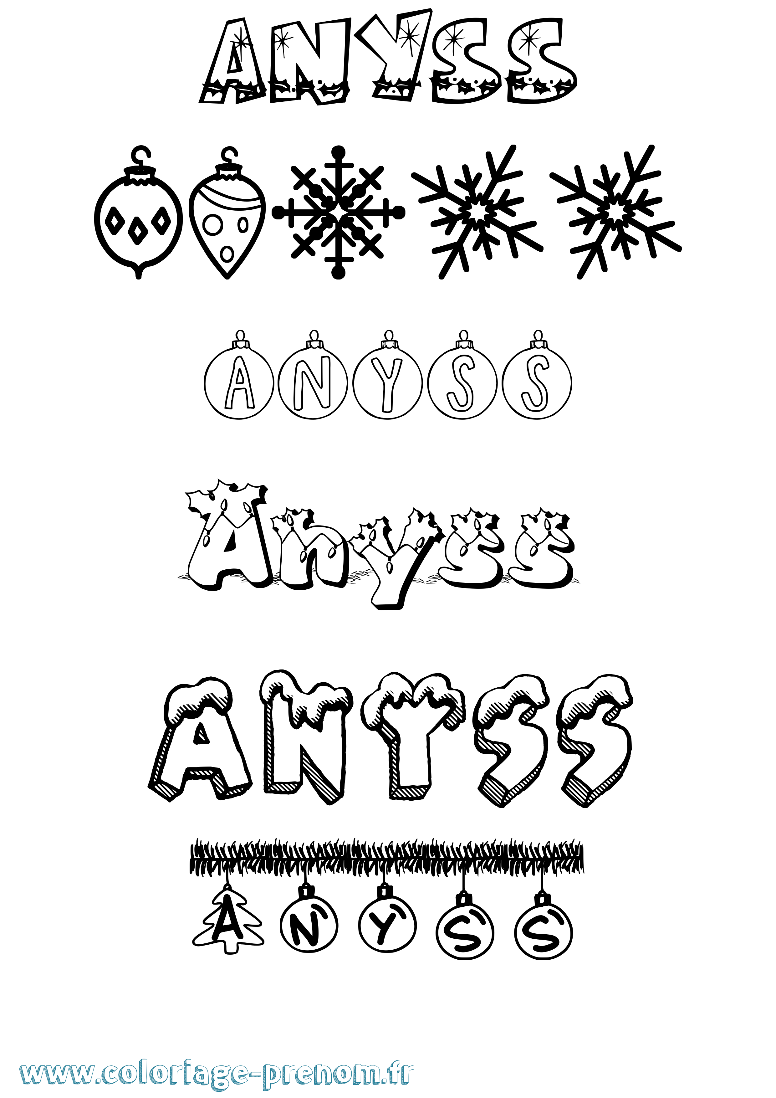 Coloriage Anyss Noël Coloriage prénom Anyss Noël