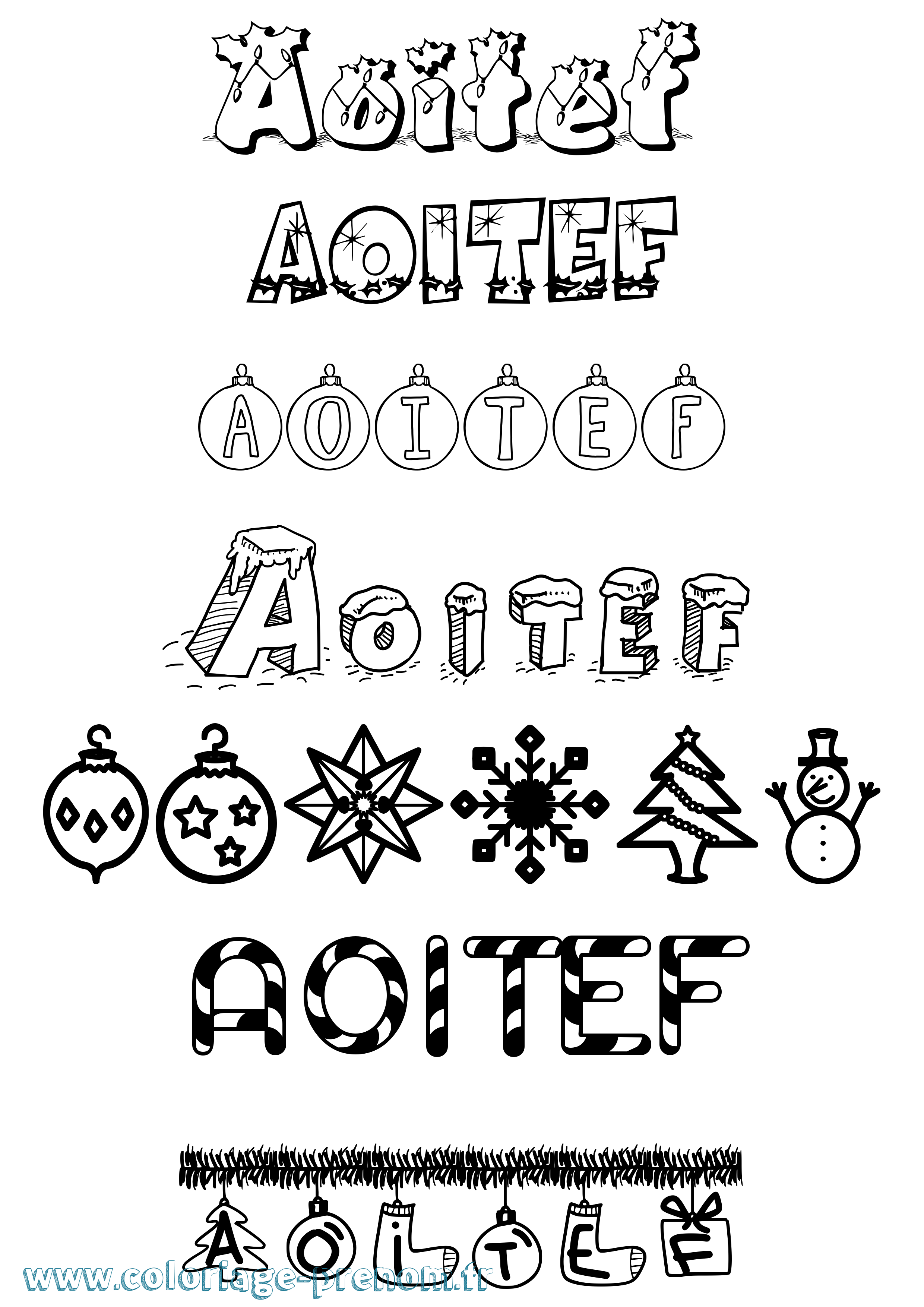 Coloriage Aoitef Noël Coloriage prénom Aoitef Noël