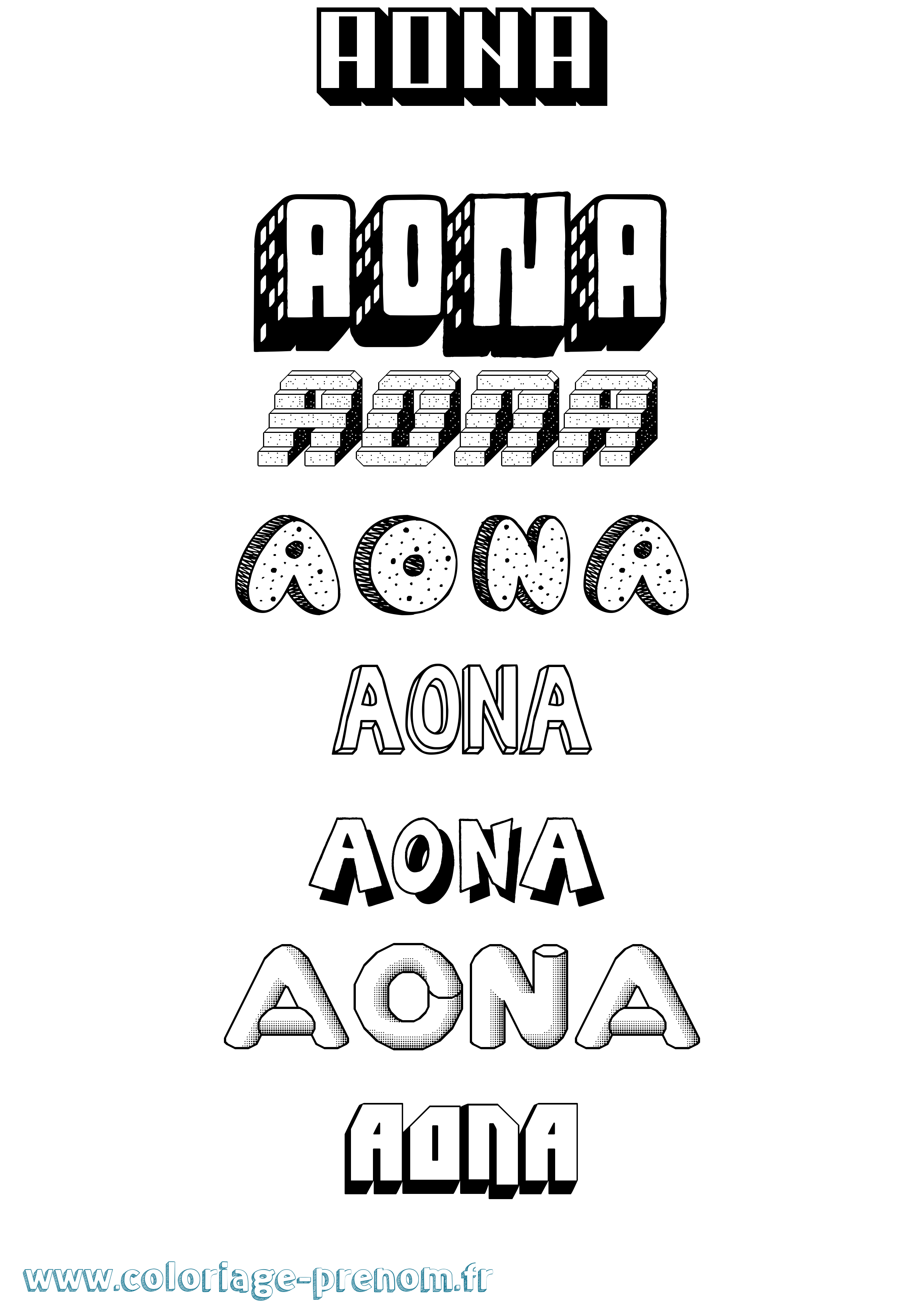 Coloriage Aona Effet 3D Coloriage prénom Aona Effet 3D