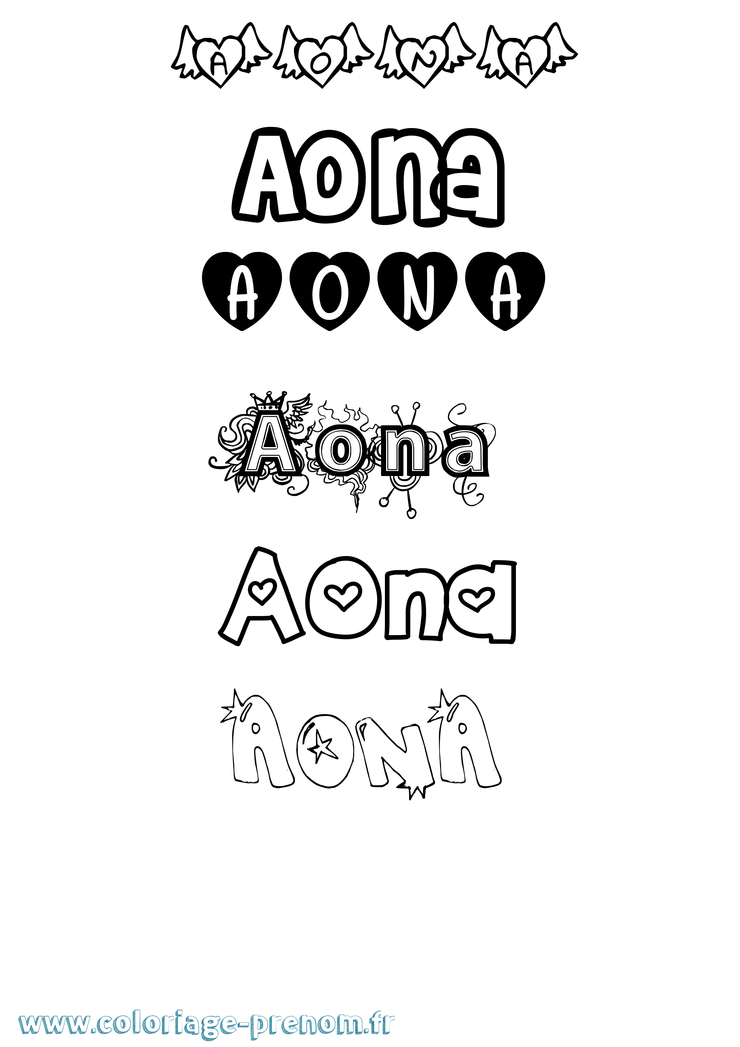 Coloriage Aona Girly Coloriage prénom Aona Girly