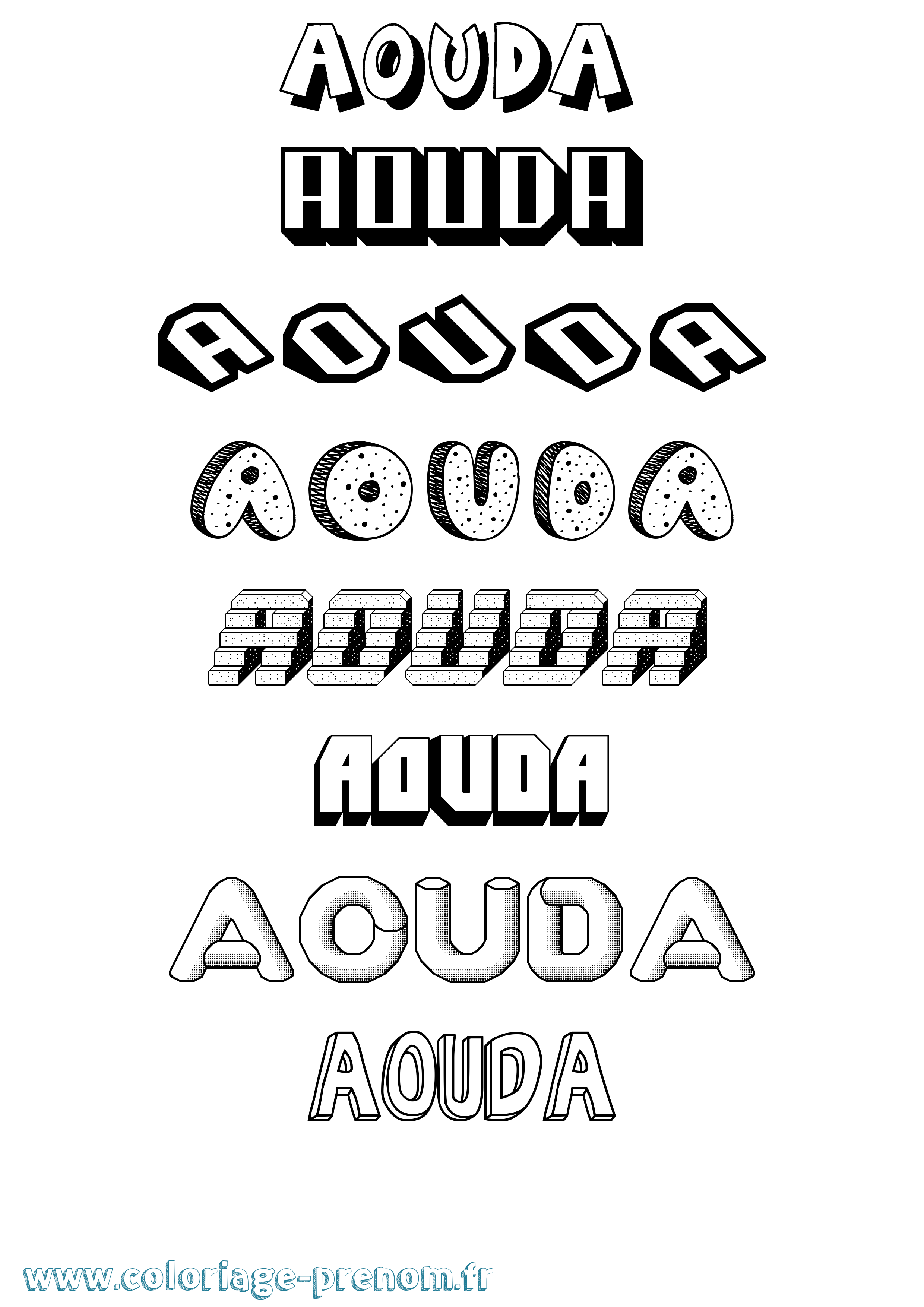 Coloriage Aouda Effet 3D Coloriage prénom Aouda Effet 3D