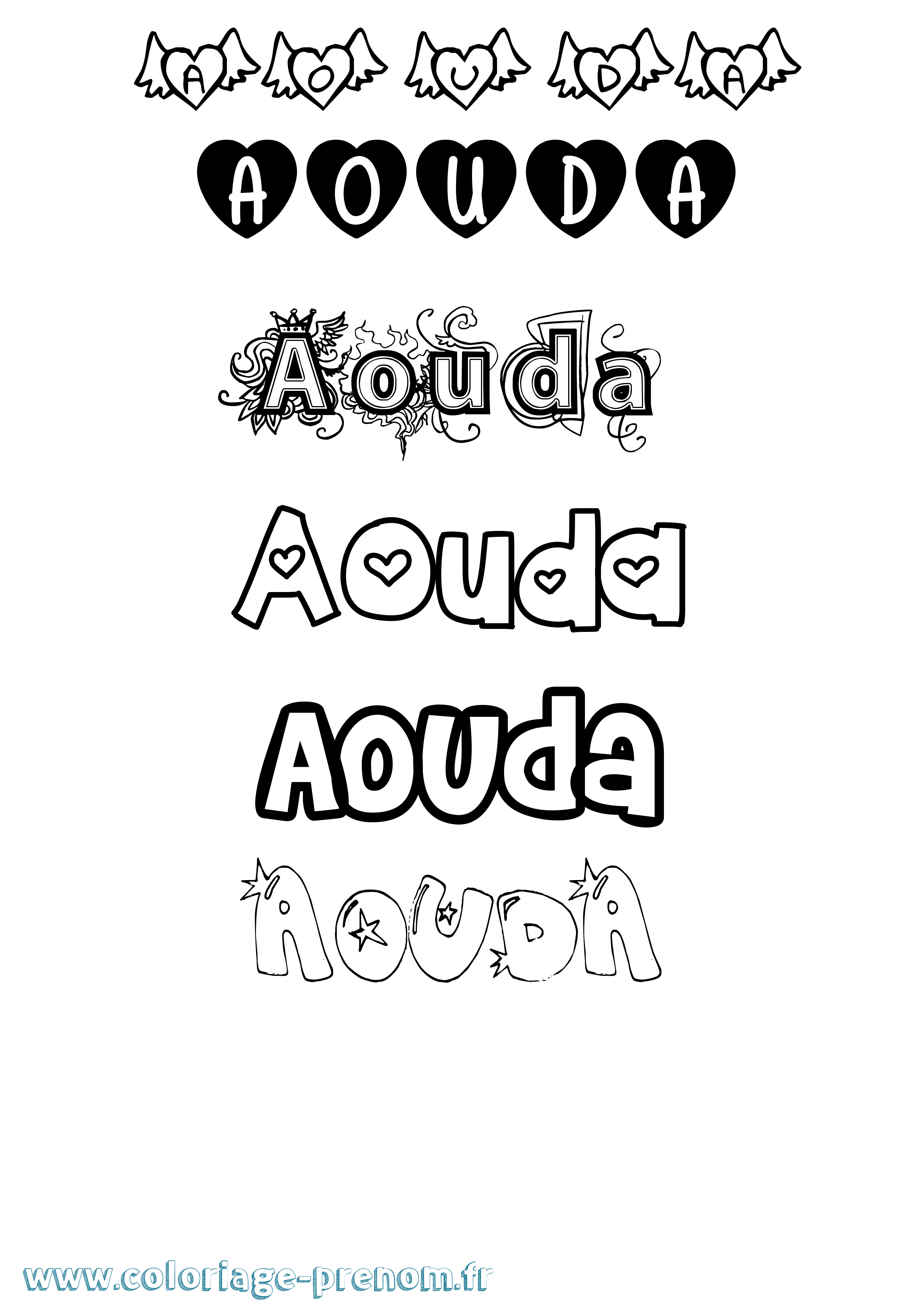 Coloriage Aouda Girly Coloriage prénom Aouda Girly