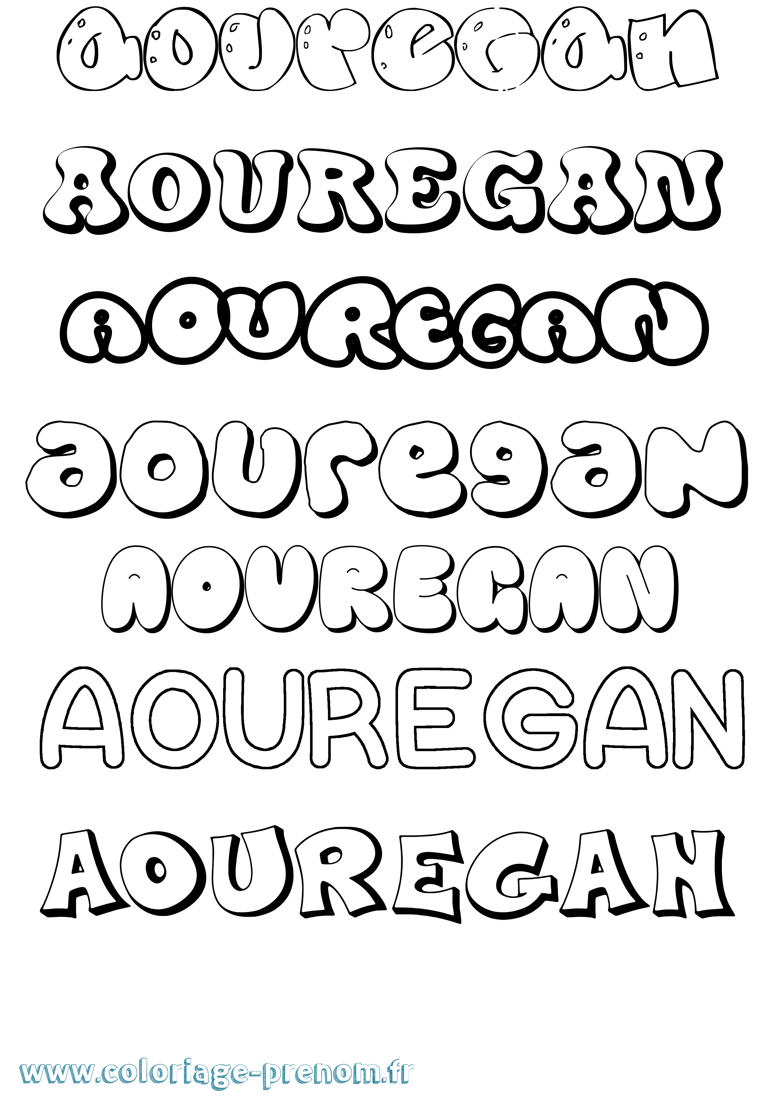 Coloriage Aouregan Bubble Coloriage prénom Aouregan Bubble