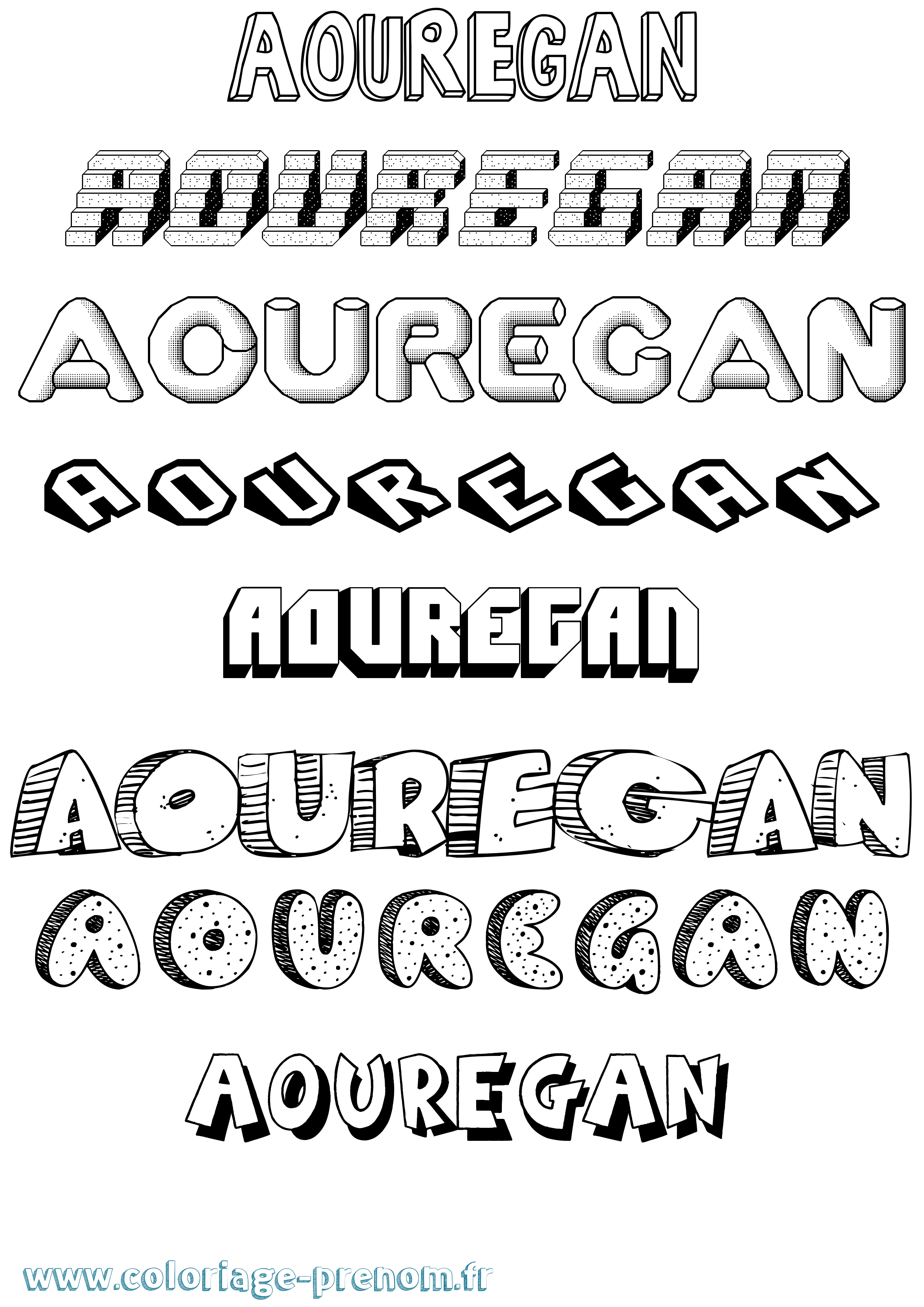 Coloriage Aouregan Effet 3D Coloriage prénom Aouregan Effet 3D