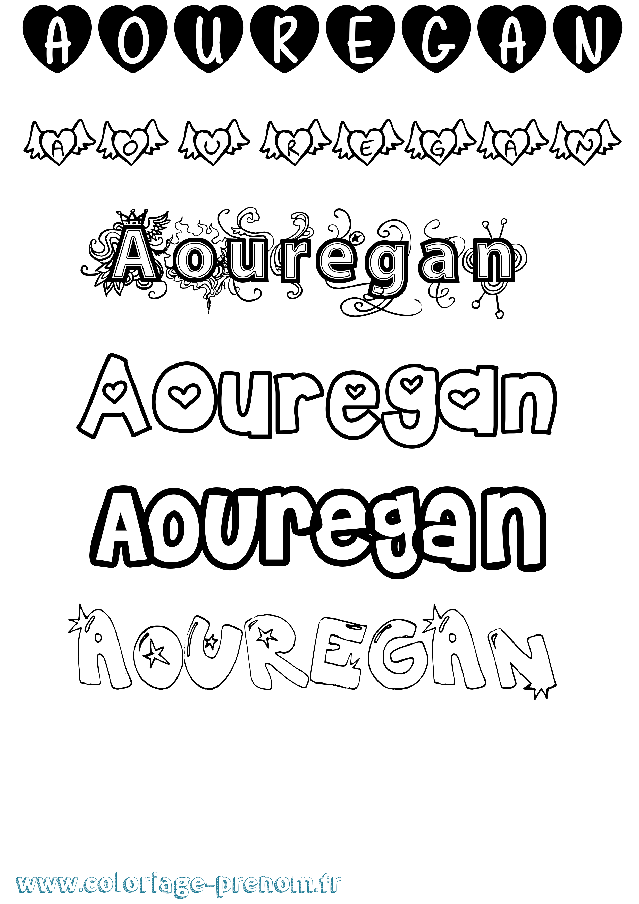 Coloriage Aouregan Girly Coloriage prénom Aouregan Girly