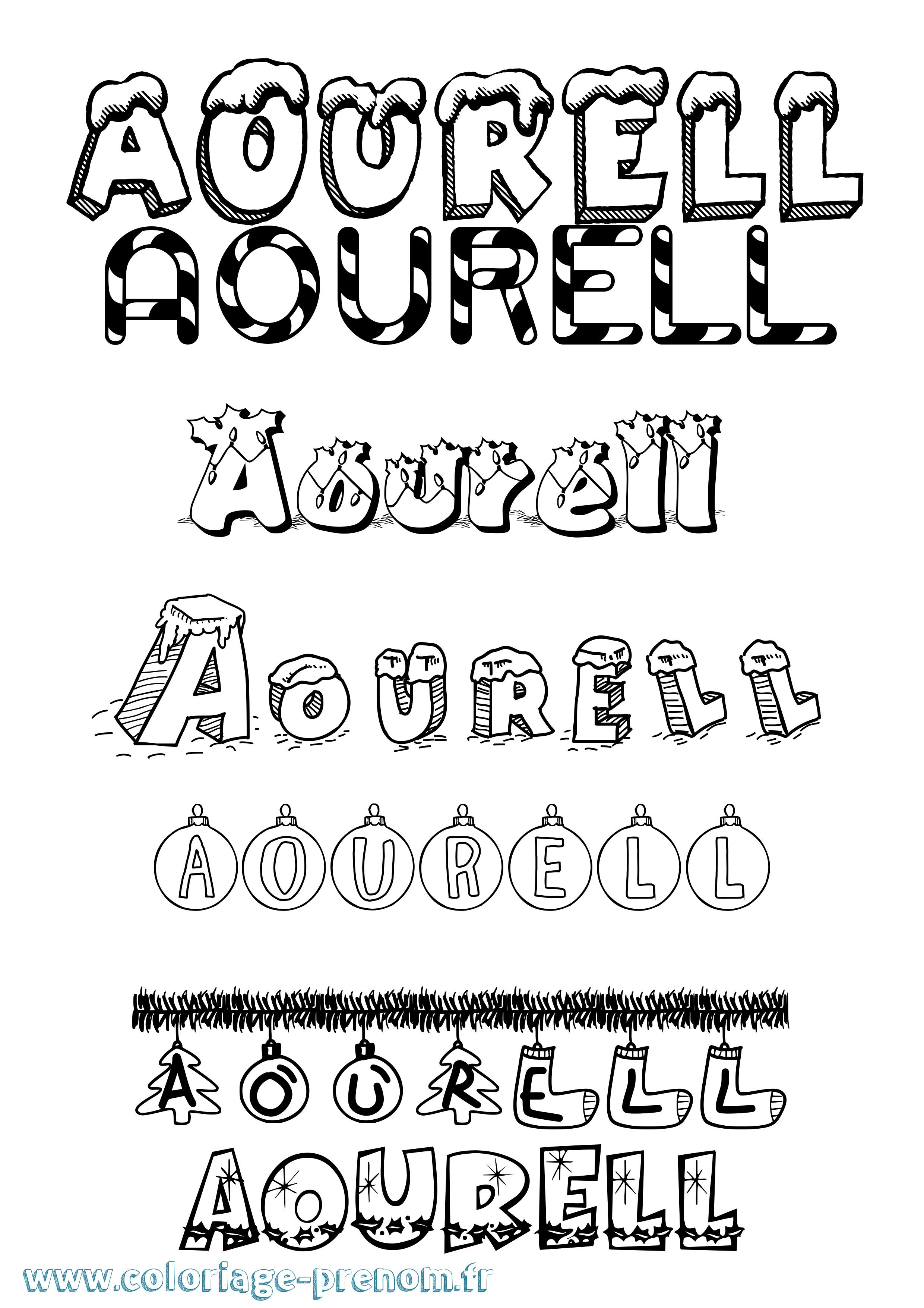 Coloriage Aourell Noël Coloriage prénom Aourell Noël