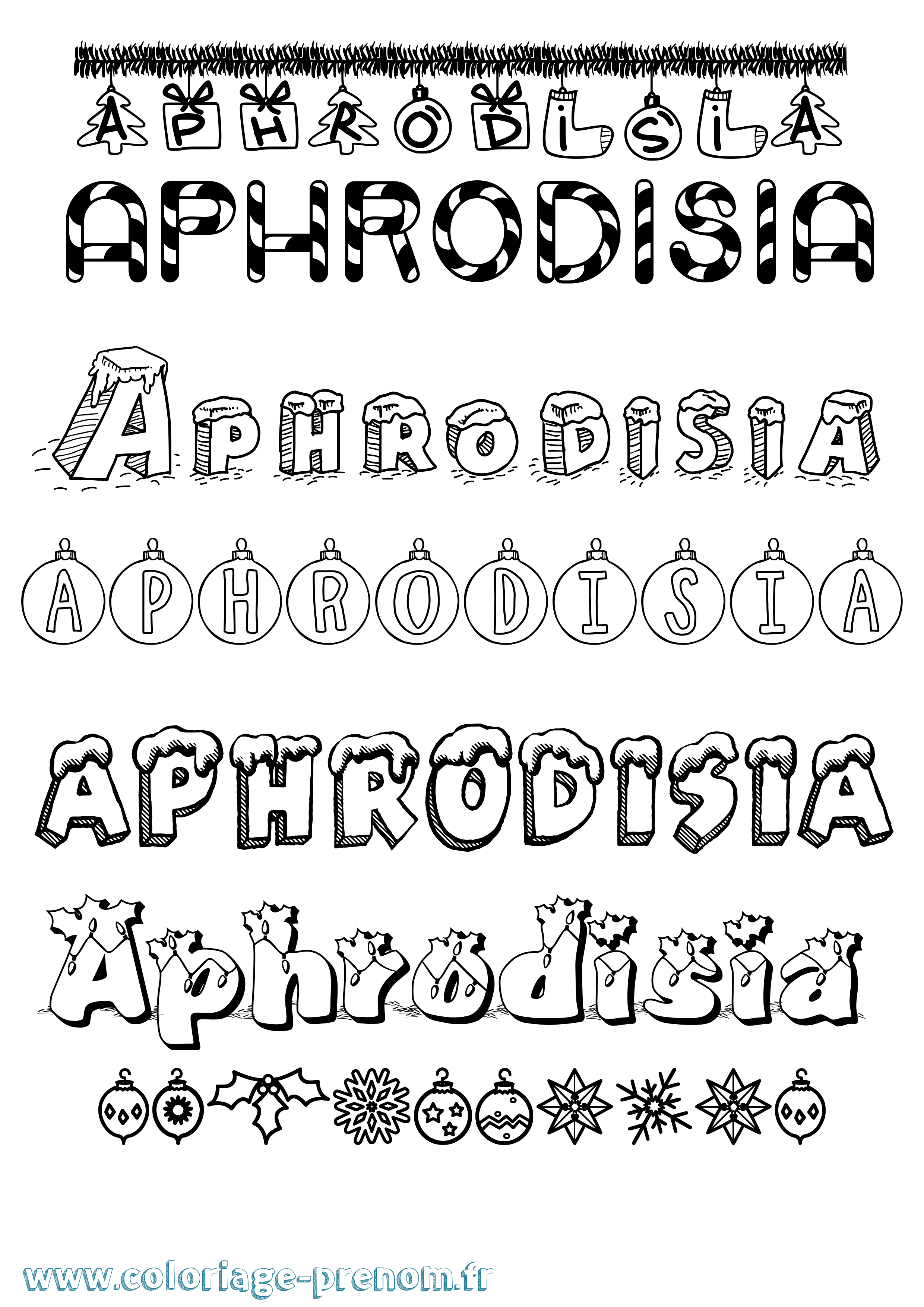 Coloriage Aphrodisia Noël Coloriage prénom Aphrodisia Noël