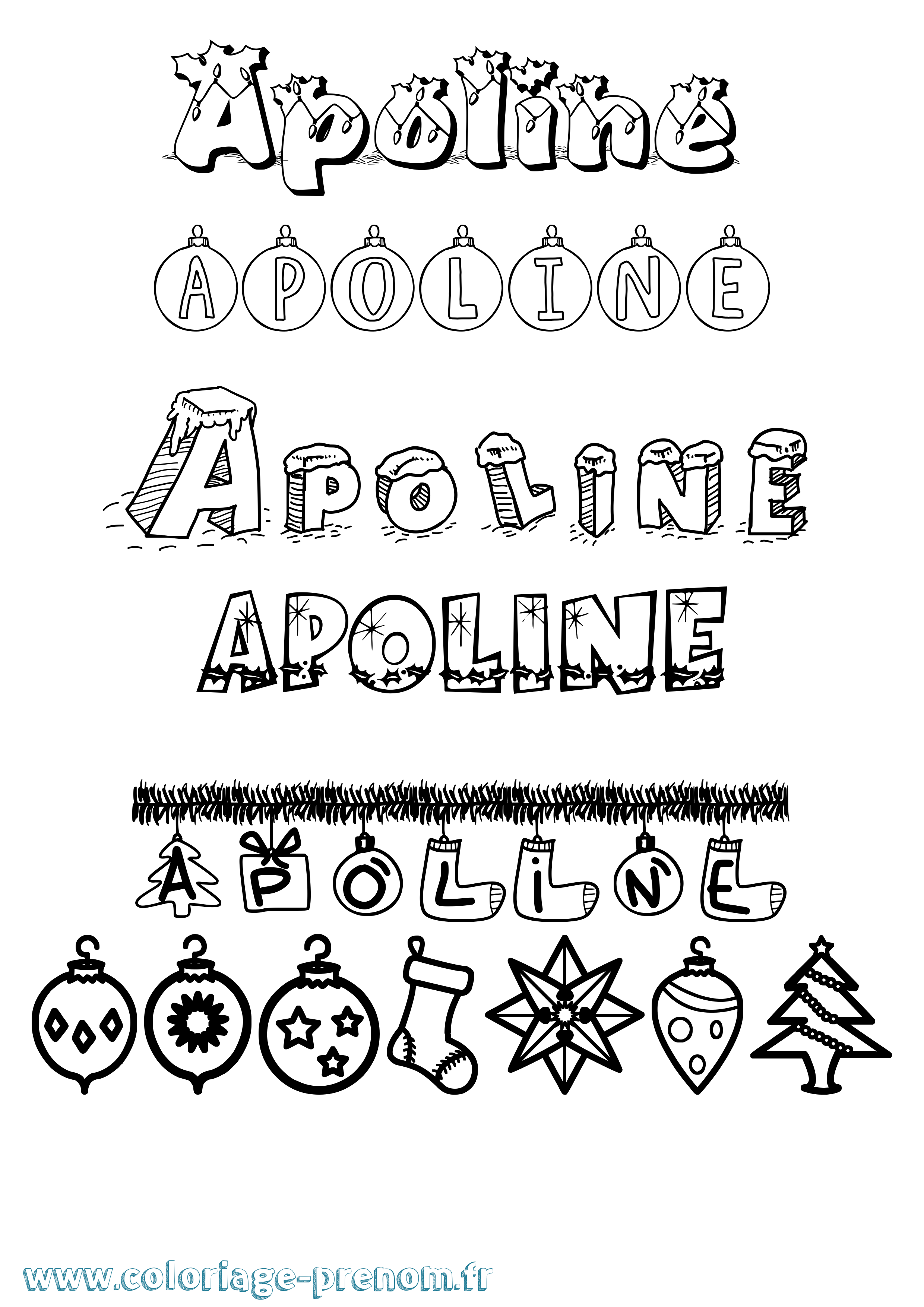 Coloriage Apoline Noël Coloriage prénom Apoline Noël