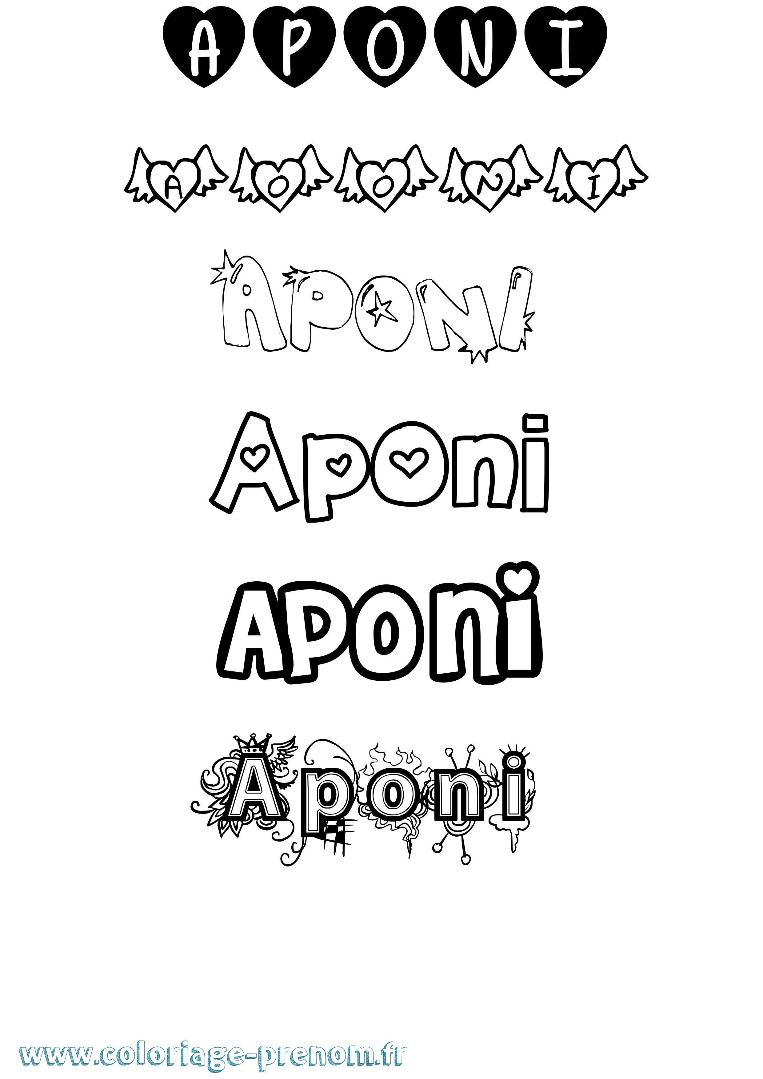 Coloriage Aponi Girly Coloriage prénom Aponi Girly