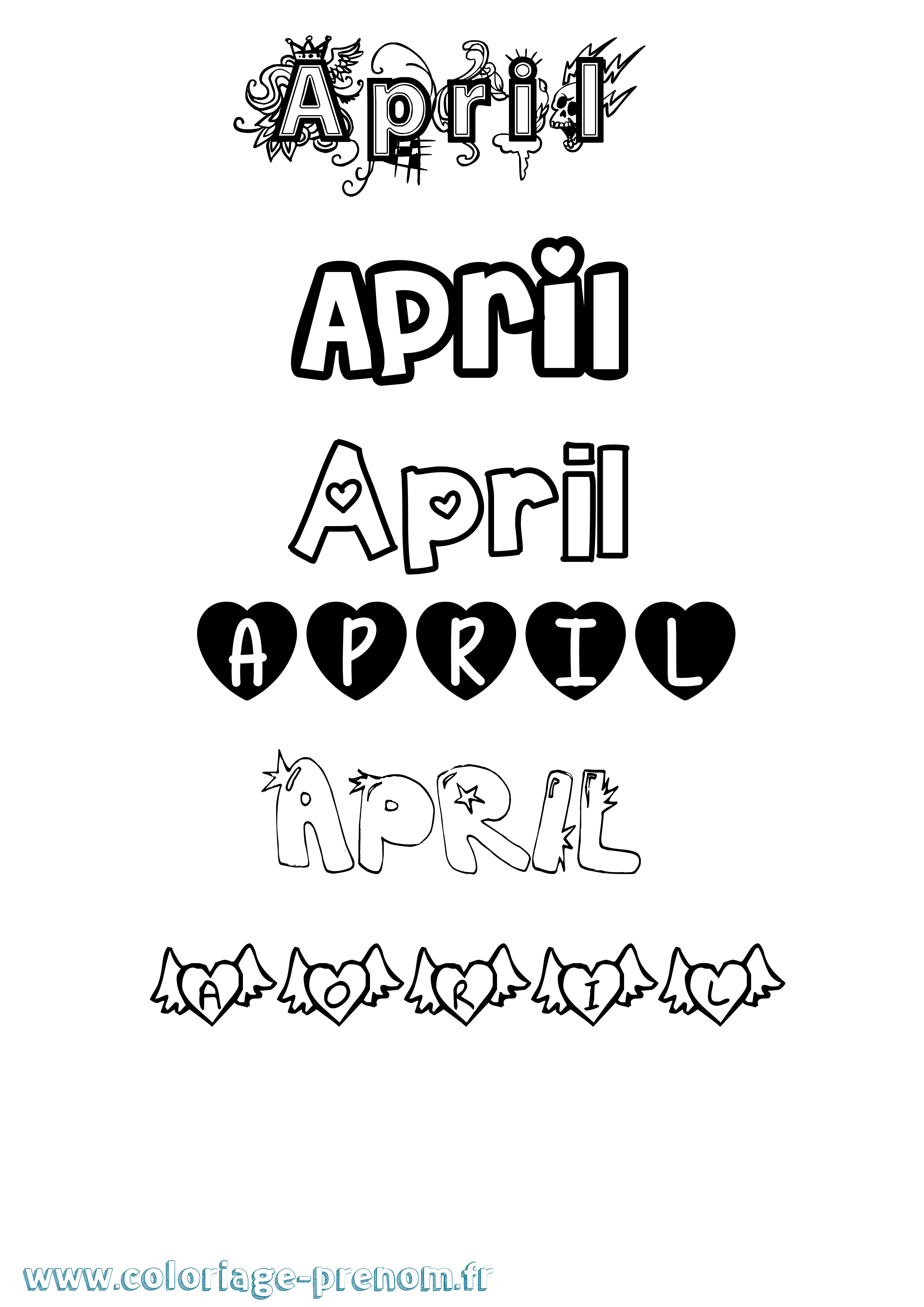 Coloriage April Girly Coloriage prénom April Girly