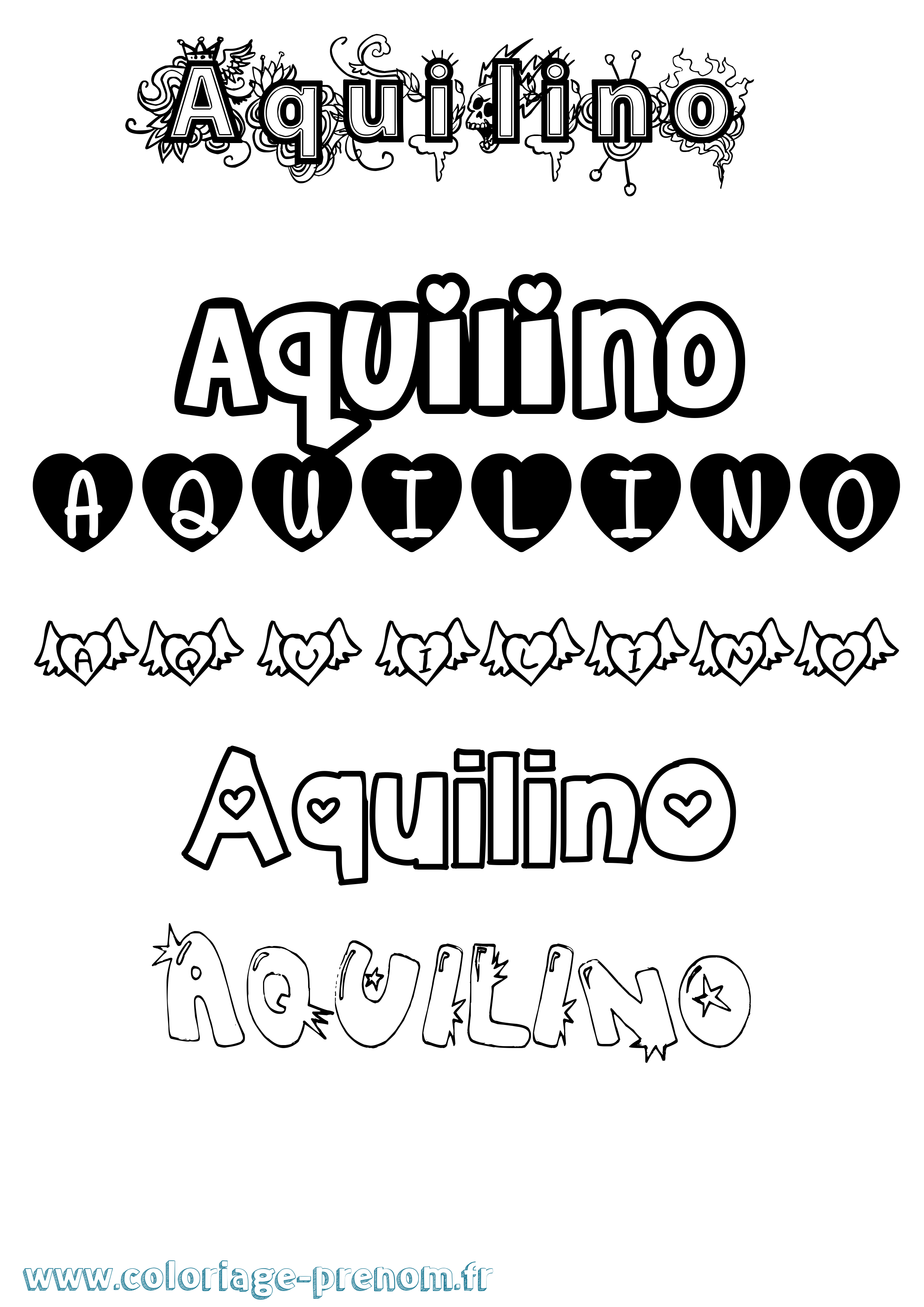 Coloriage Aquilino Girly Coloriage prénom Aquilino Girly