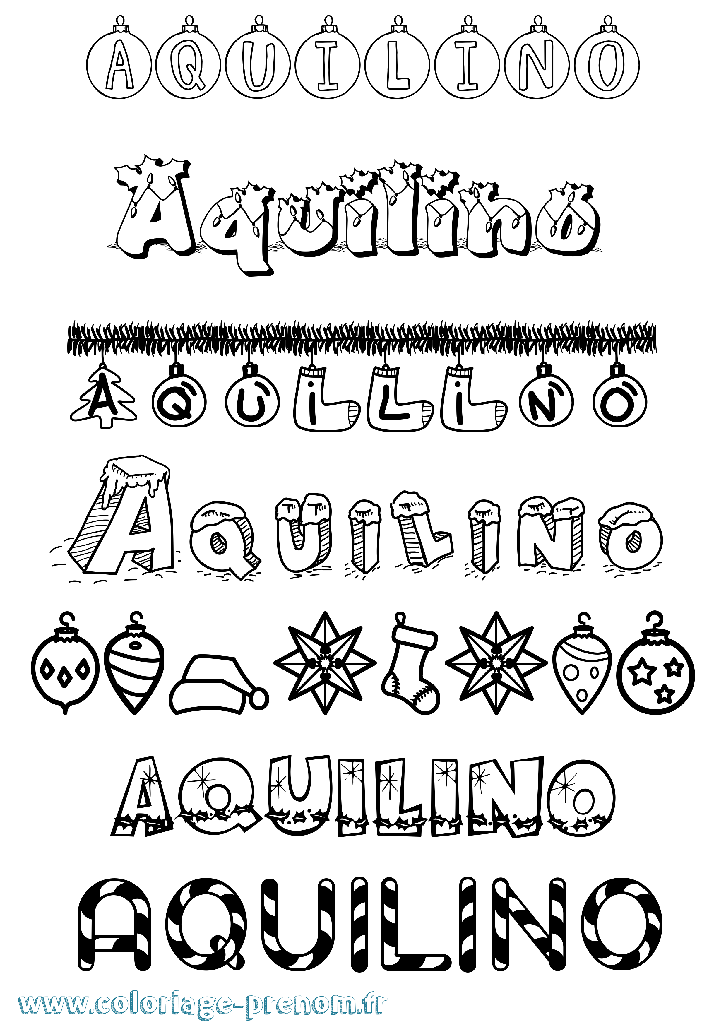 Coloriage Aquilino Noël Coloriage prénom Aquilino Noël