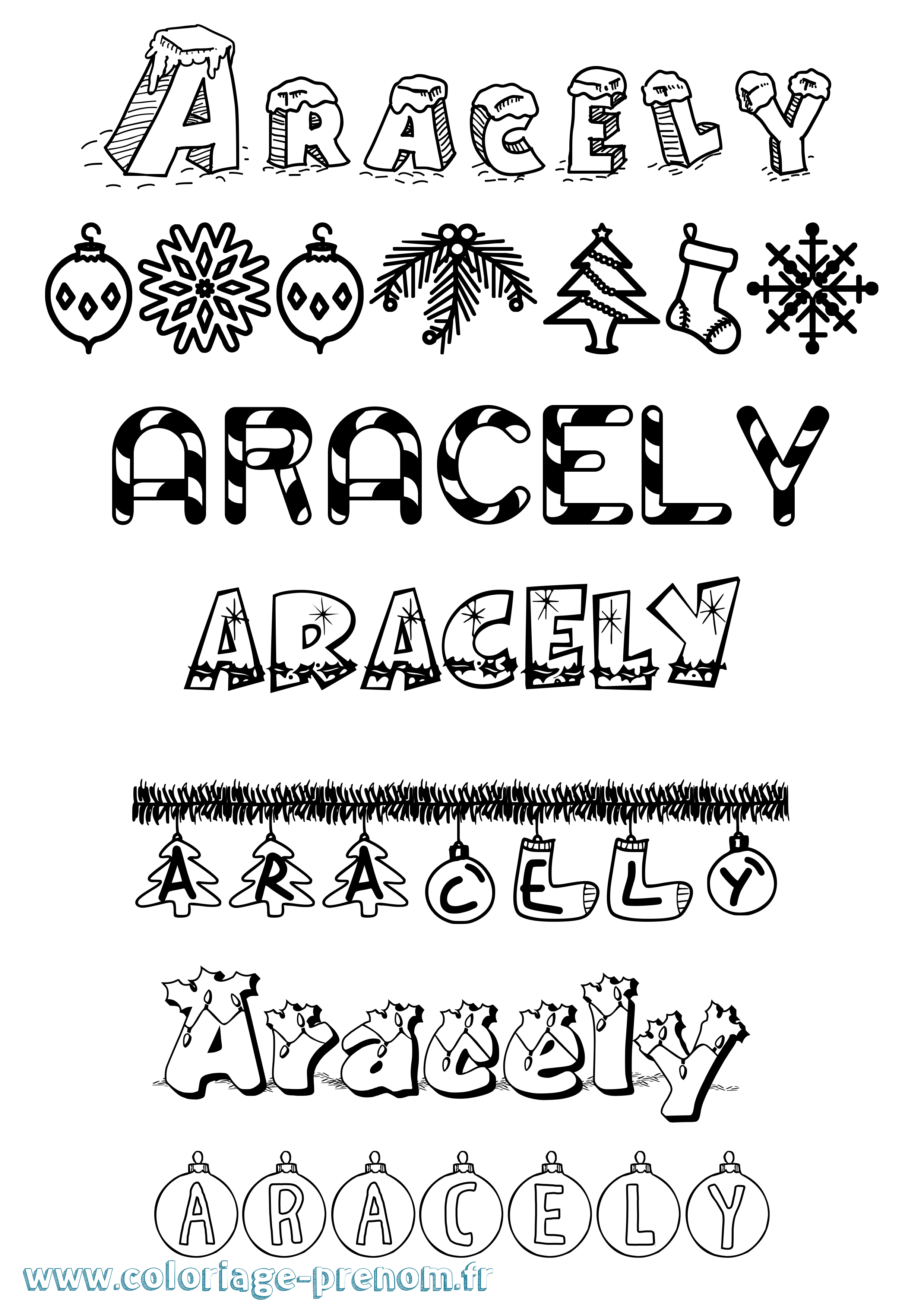 Coloriage Aracely Noël Coloriage prénom Aracely Noël