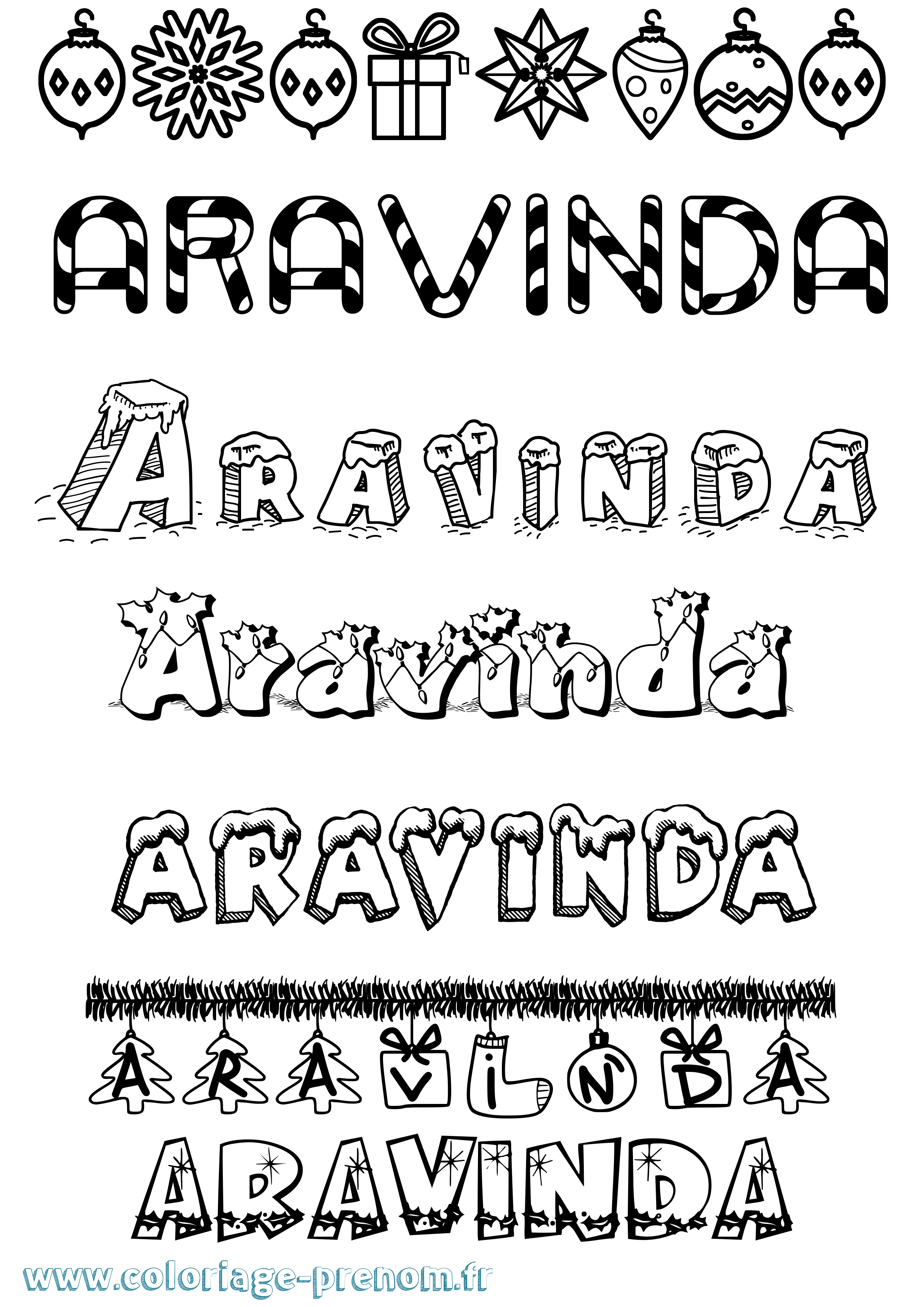Coloriage Aravinda Noël Coloriage prénom Aravinda Noël