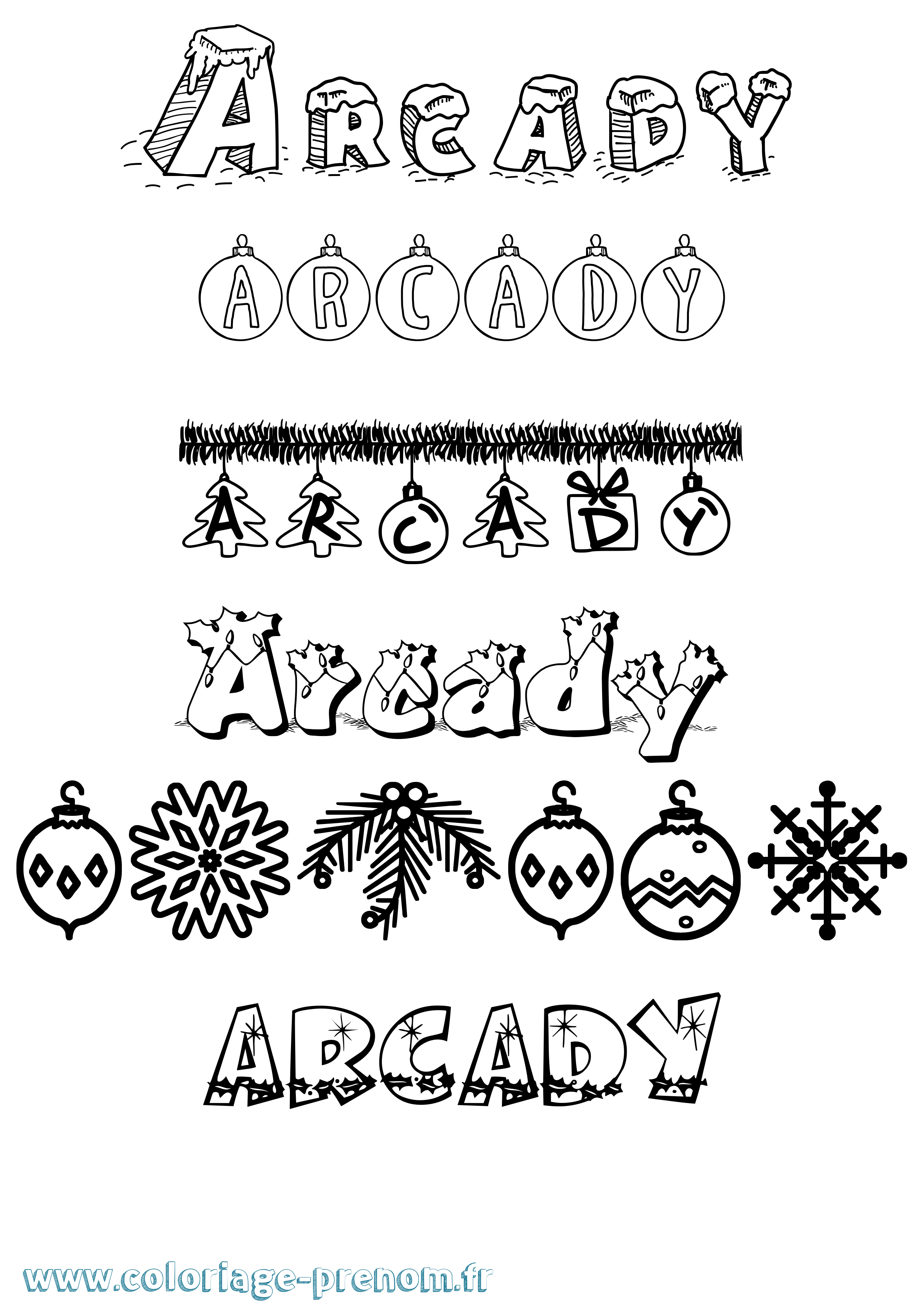 Coloriage Arcady Noël Coloriage prénom Arcady Noël