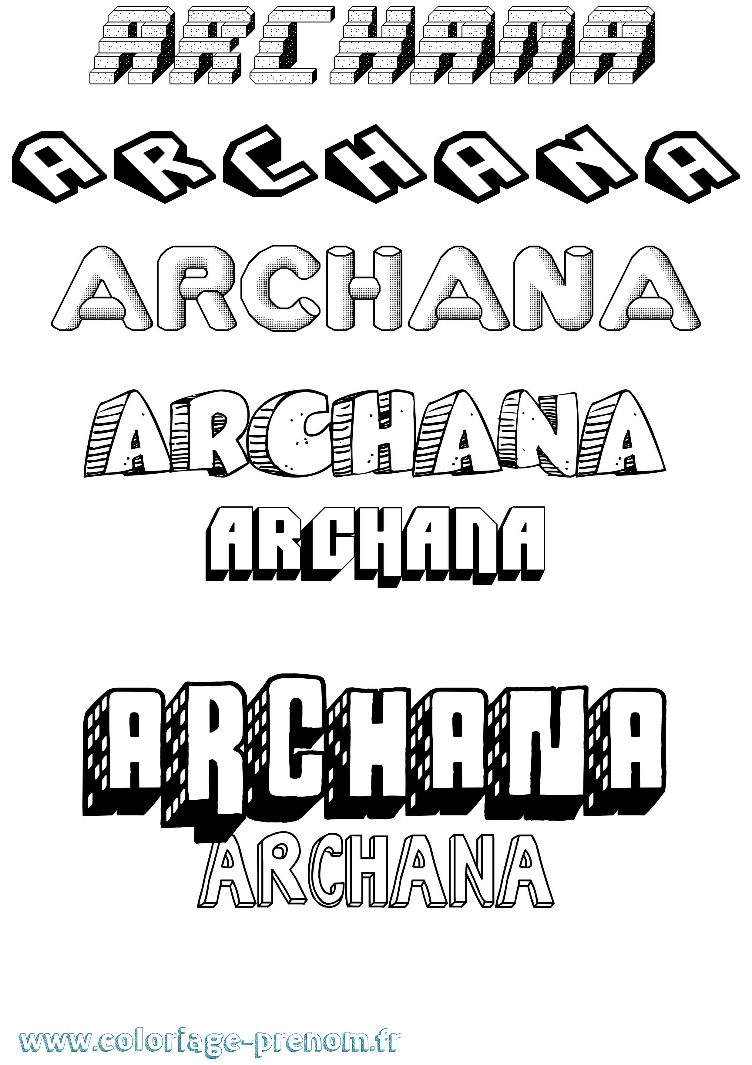 Coloriage Archana Effet 3D Coloriage prénom Archana Effet 3D