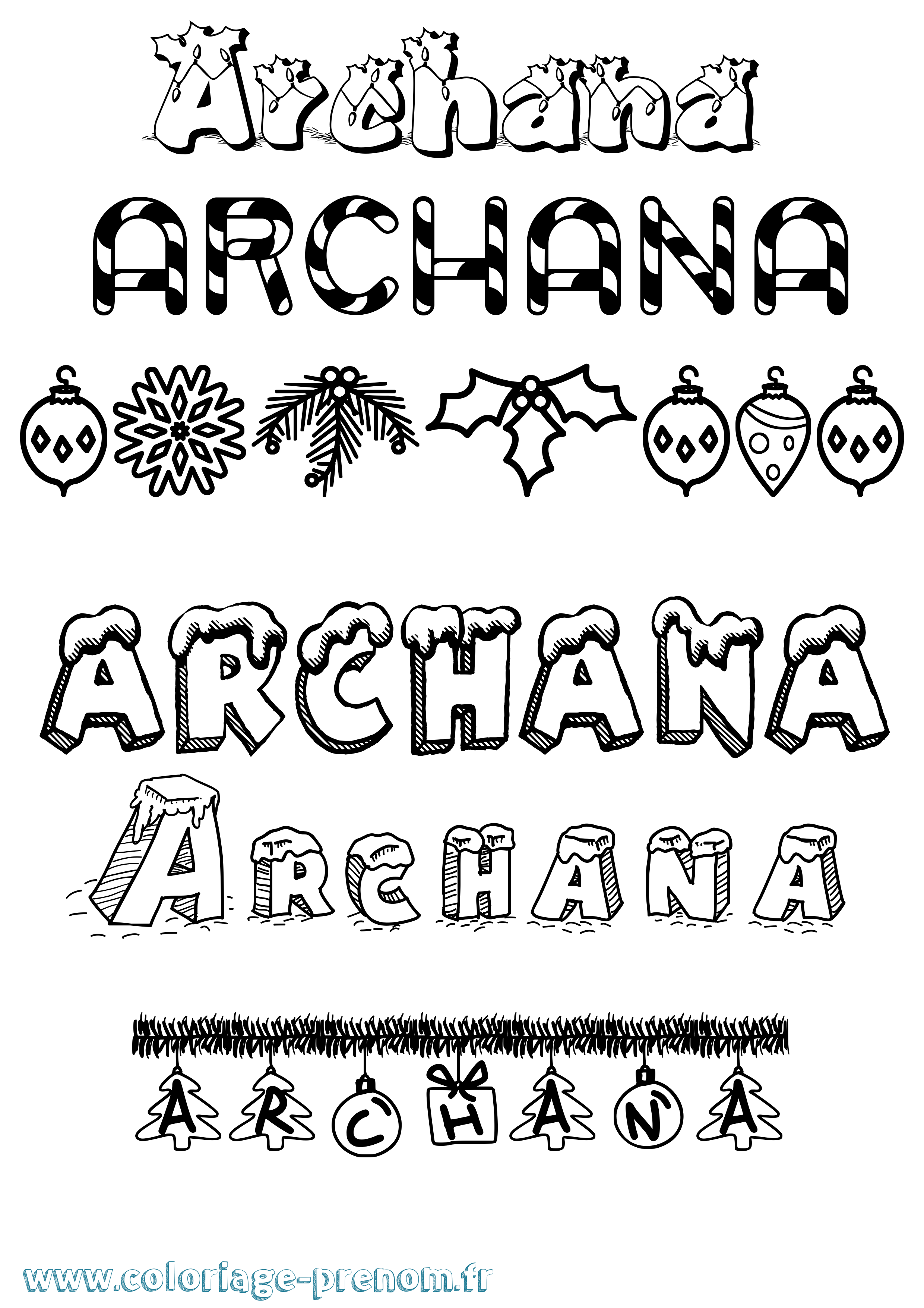 Coloriage Archana Noël Coloriage prénom Archana Noël