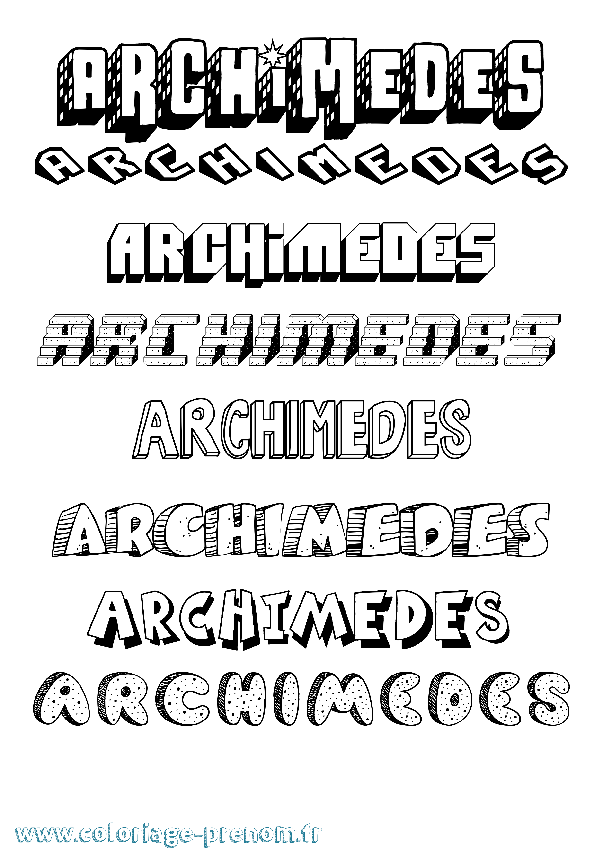Coloriage Archimedes Effet 3D Coloriage prénom Archimedes Effet 3D
