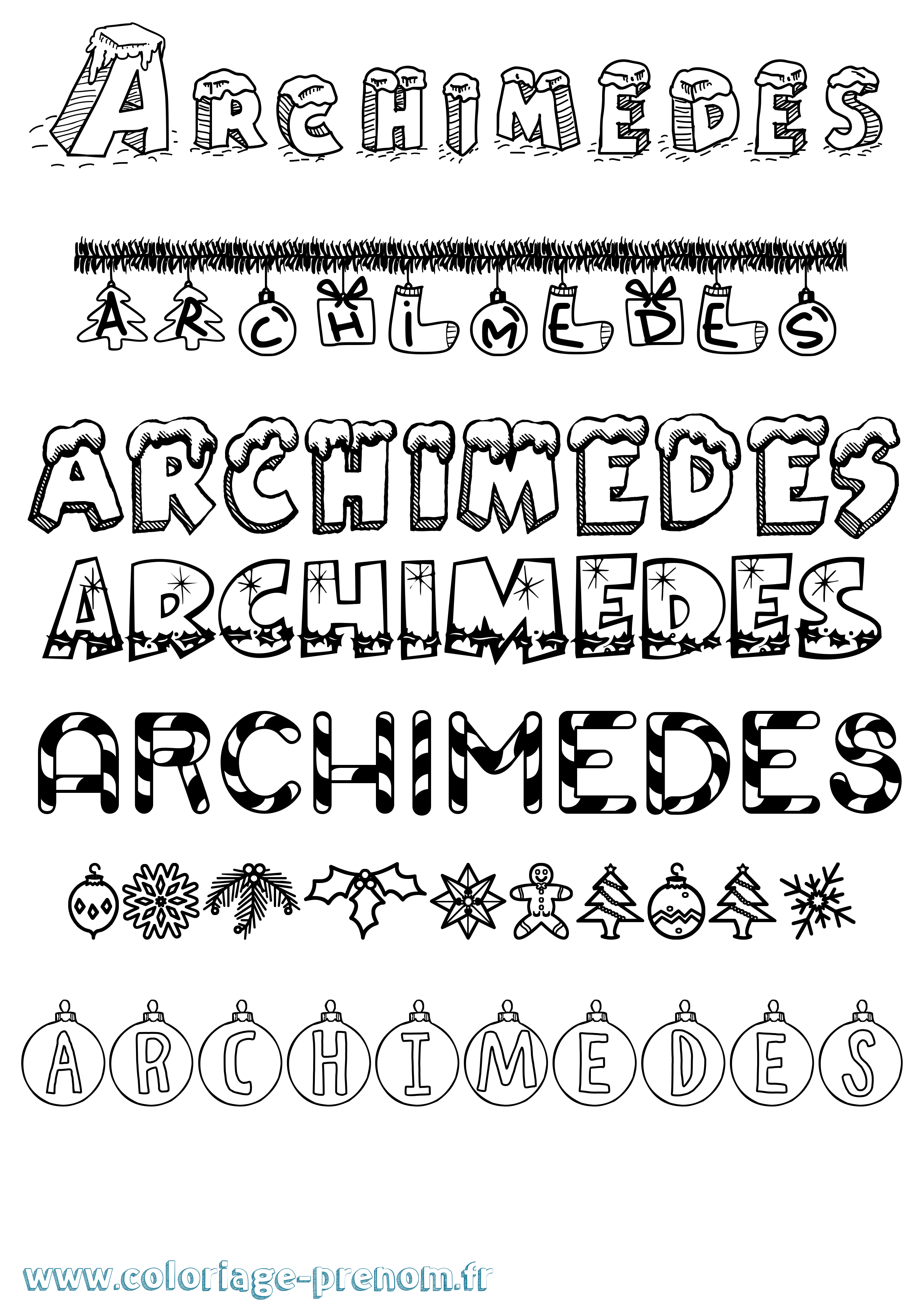 Coloriage Archimedes Noël Coloriage prénom Archimedes Noël