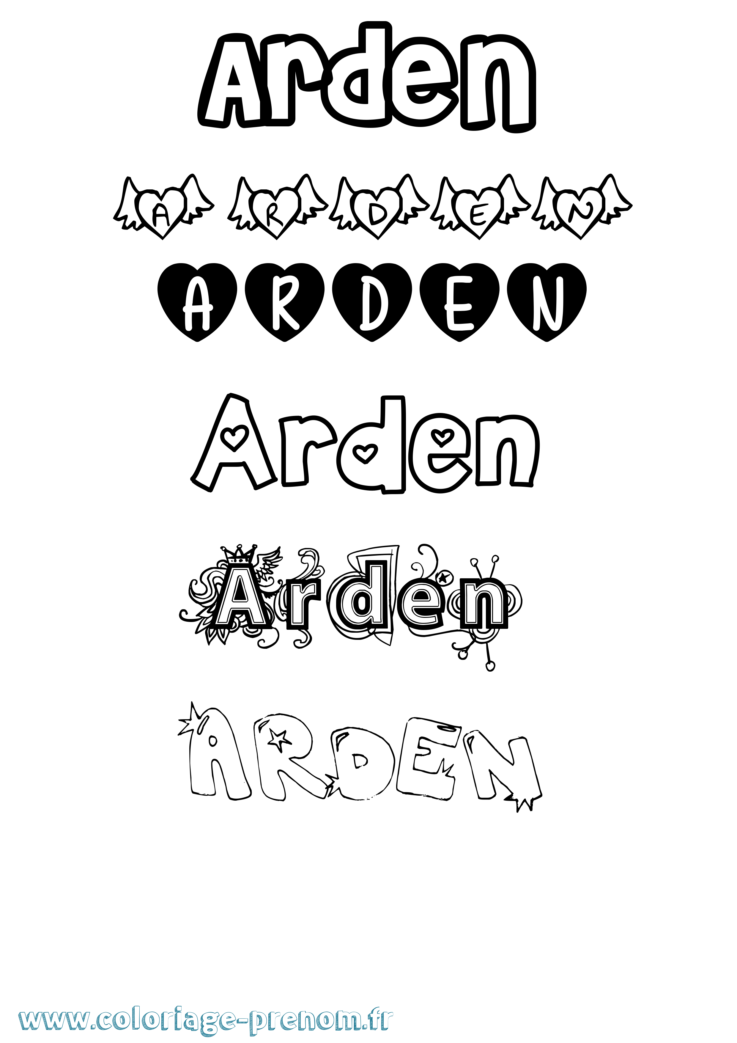 Coloriage Arden Girly Coloriage prénom Arden Girly