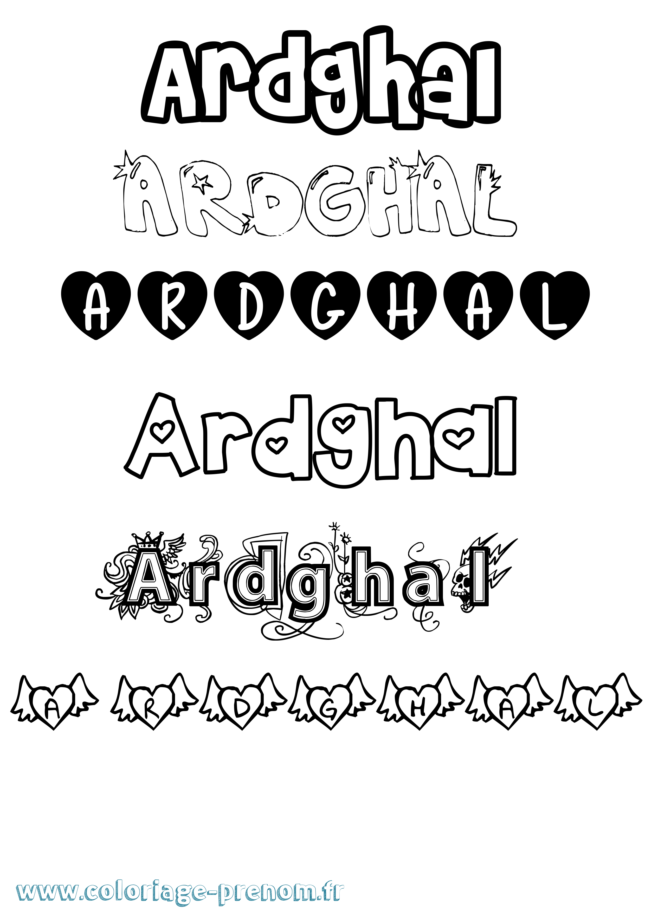 Coloriage Ardghal Girly Coloriage prénom Ardghal Girly