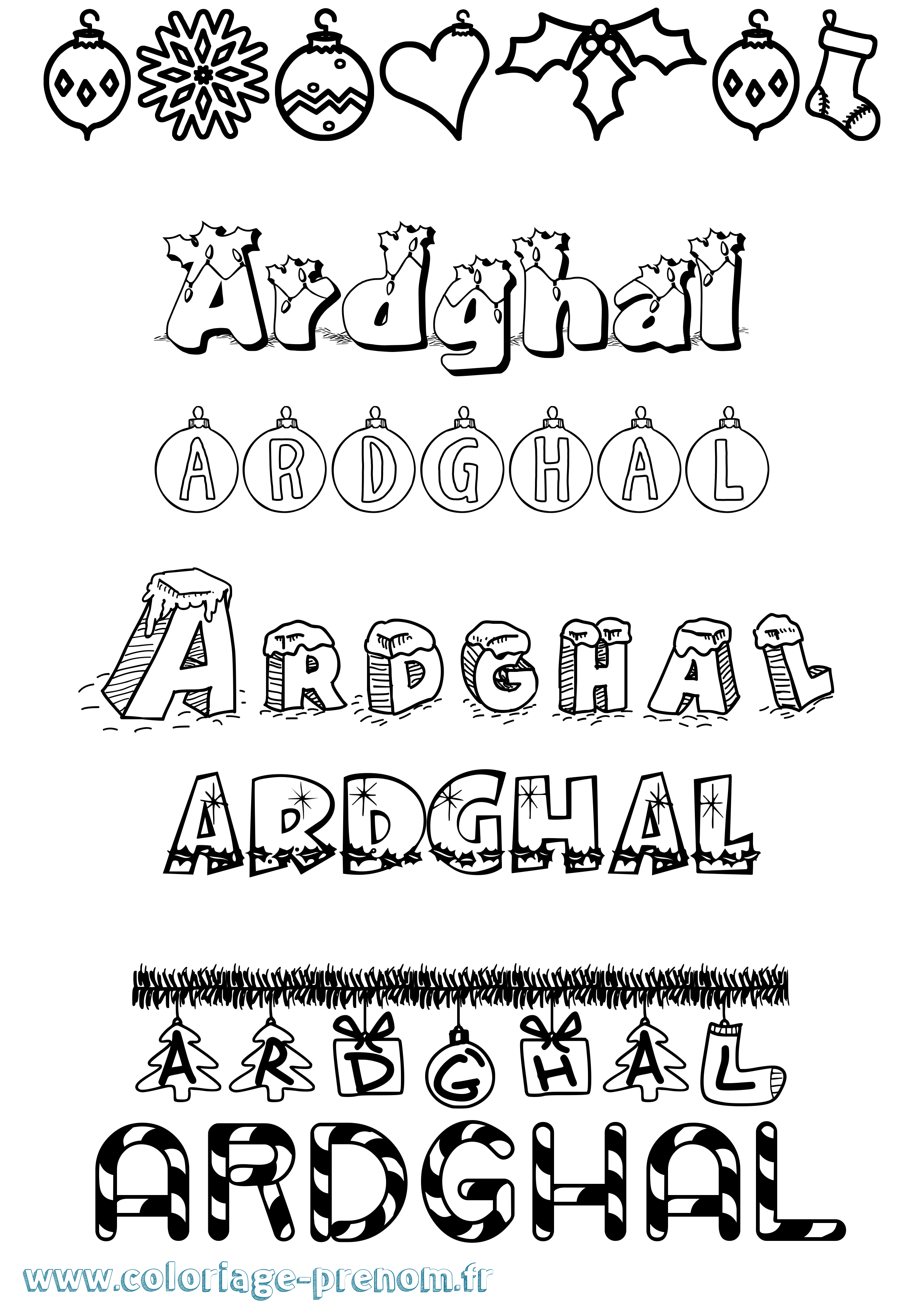Coloriage Ardghal Noël Coloriage prénom Ardghal Noël