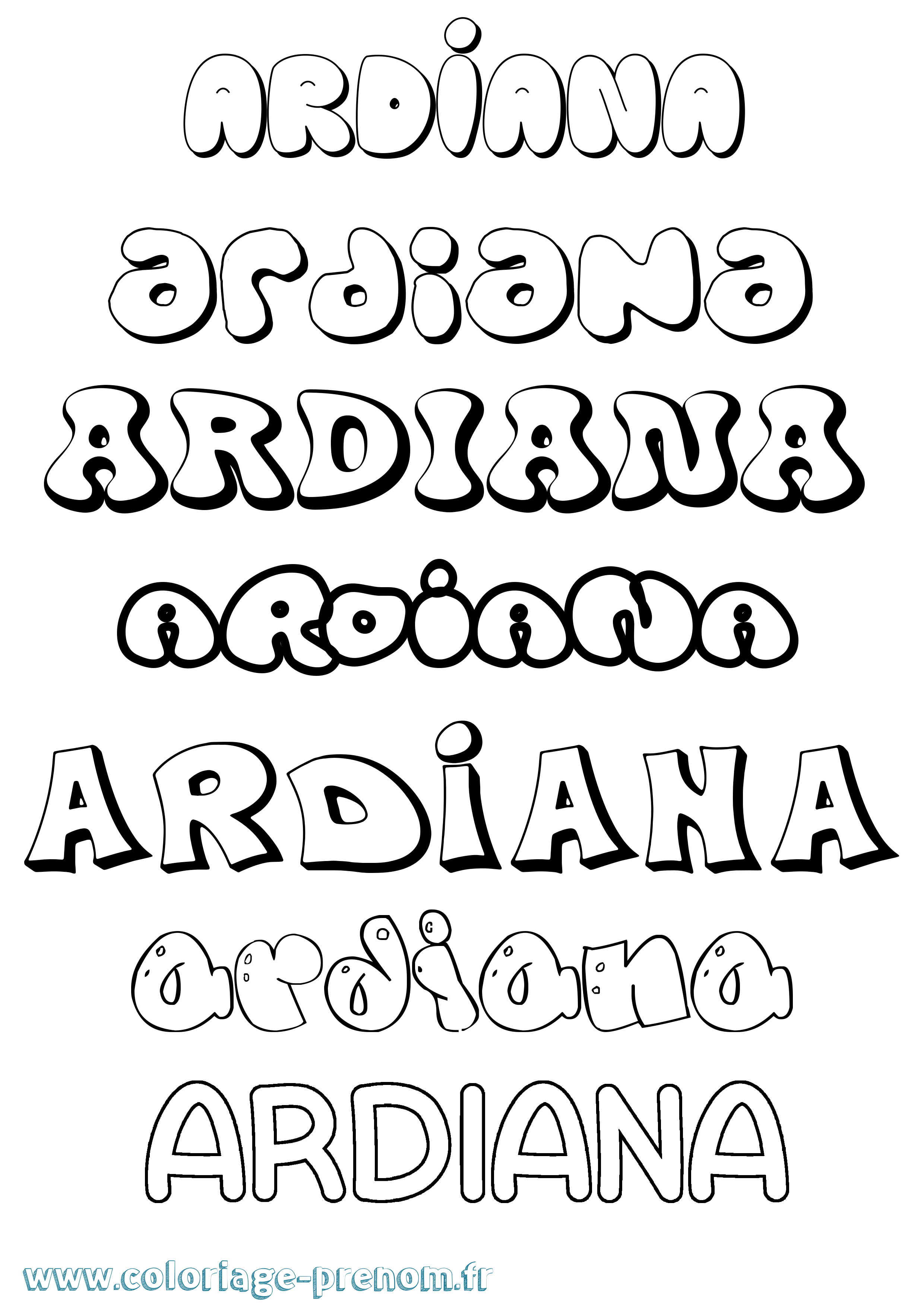 Coloriage Ardiana Bubble Coloriage prénom Ardiana Bubble