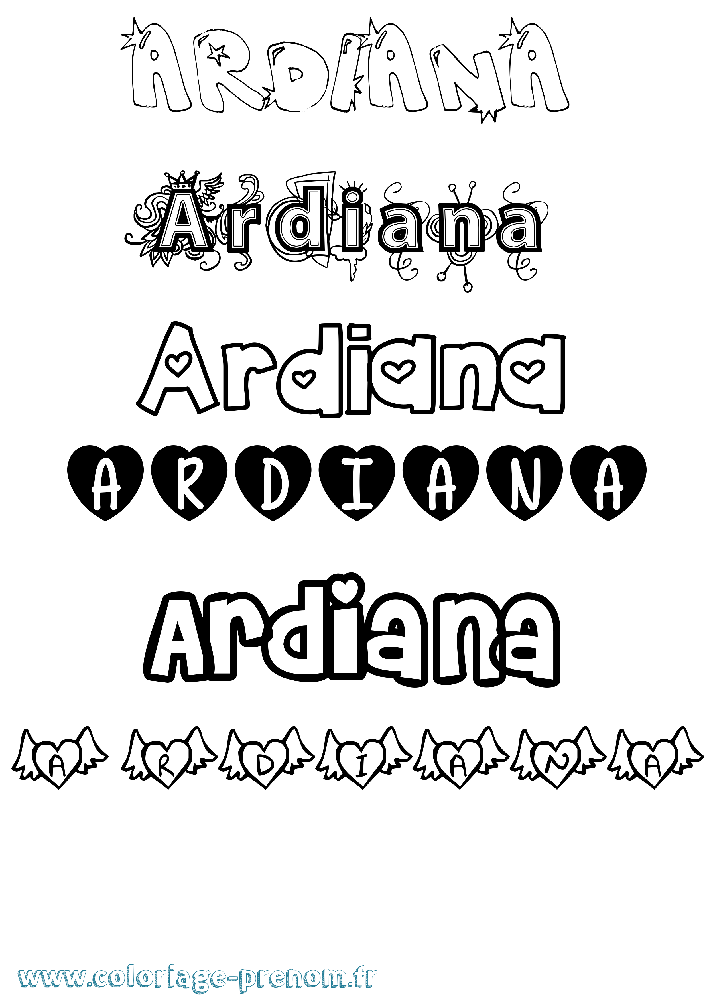 Coloriage Ardiana Girly Coloriage prénom Ardiana Girly
