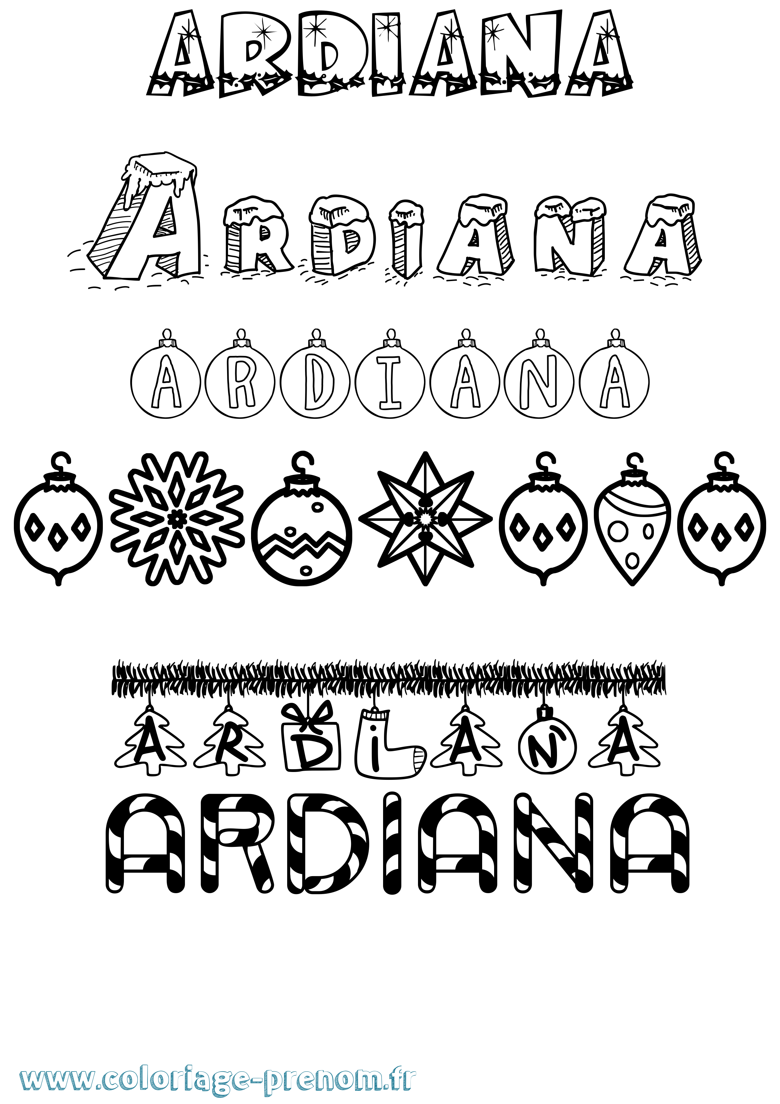 Coloriage Ardiana Noël Coloriage prénom Ardiana Noël