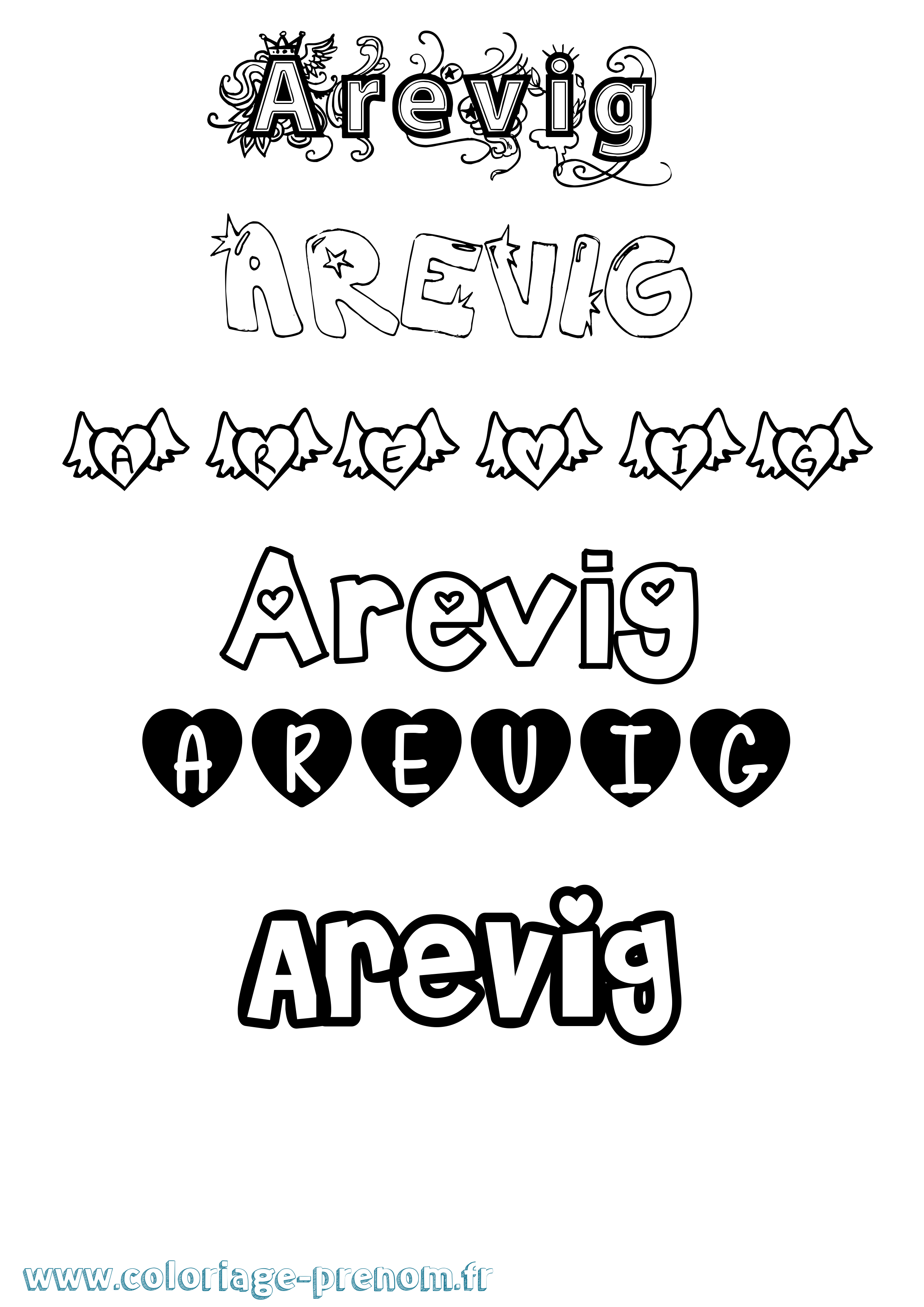 Coloriage Arevig Girly Coloriage prénom Arevig Girly