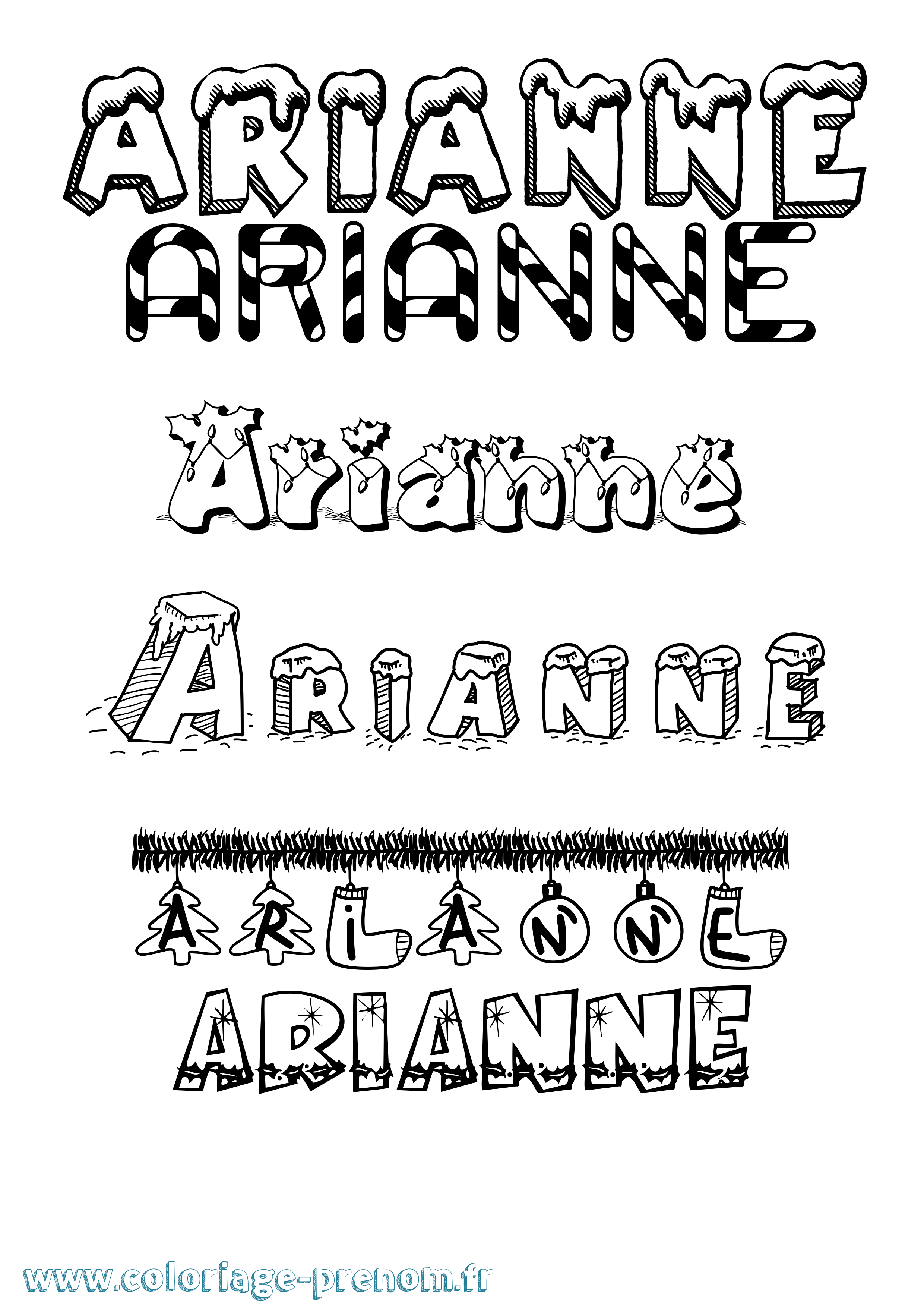 Coloriage Arianne Noël Coloriage prénom Arianne Noël